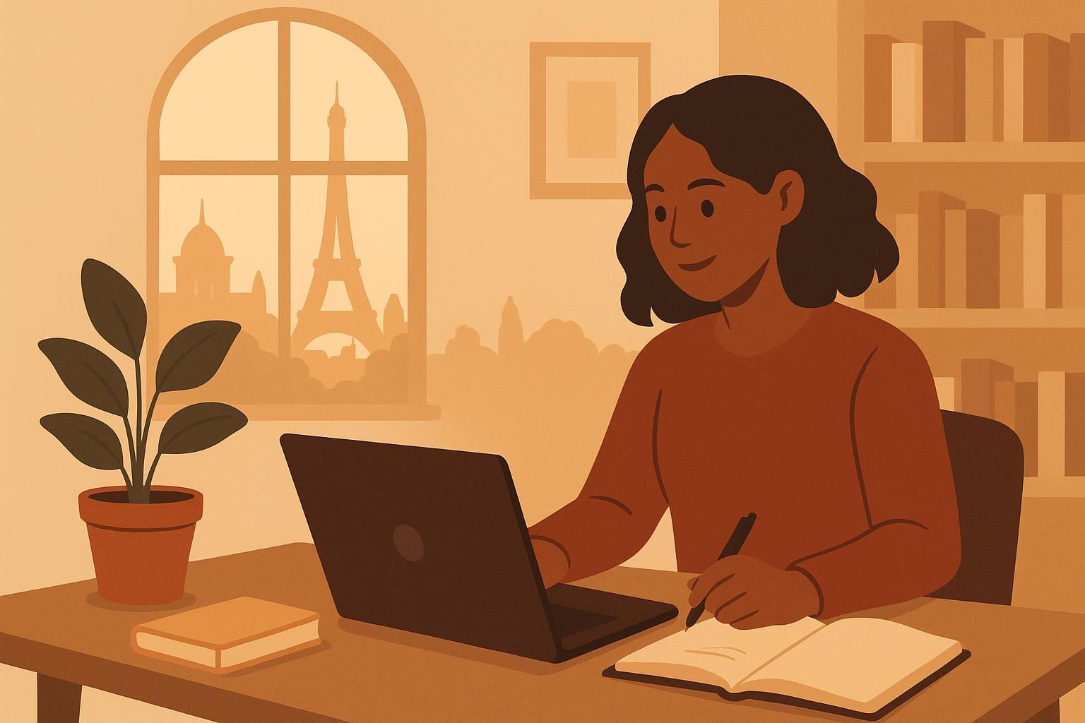 A diverse group of international students engaged in online learning, representing various cultures and backgrounds, with a laptop and study materials, symbolizing the accessibility of European university degrees from anywhere in the world.