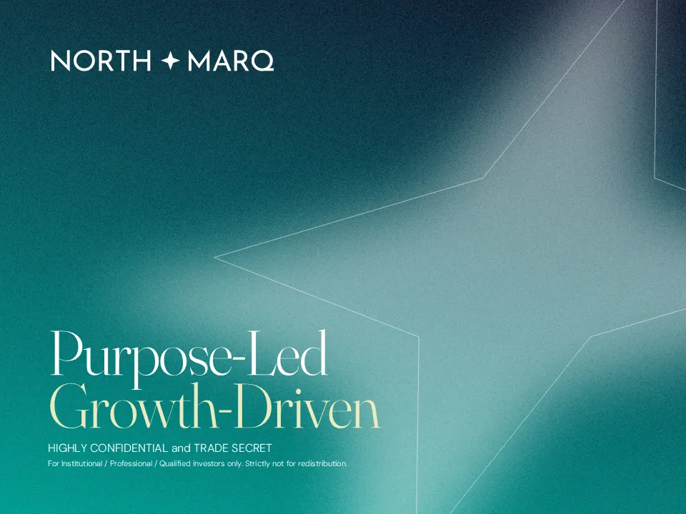 High-impact cover slide for Noven Group's Private Equity Fund IV, with a gradient design and tagline “Backing the Future of Human Health.”