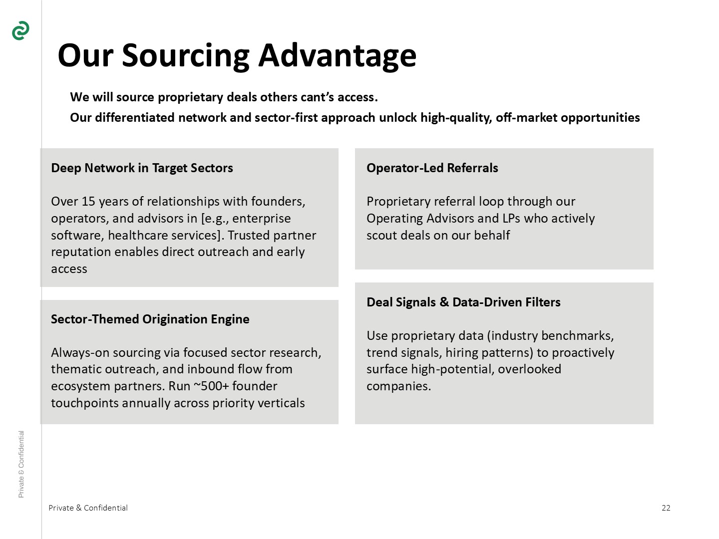 Firm overview details for a private equity pitch deck, showcasing key company highlights relevant to an investment deck. This slide is crucial for any pitch deck.