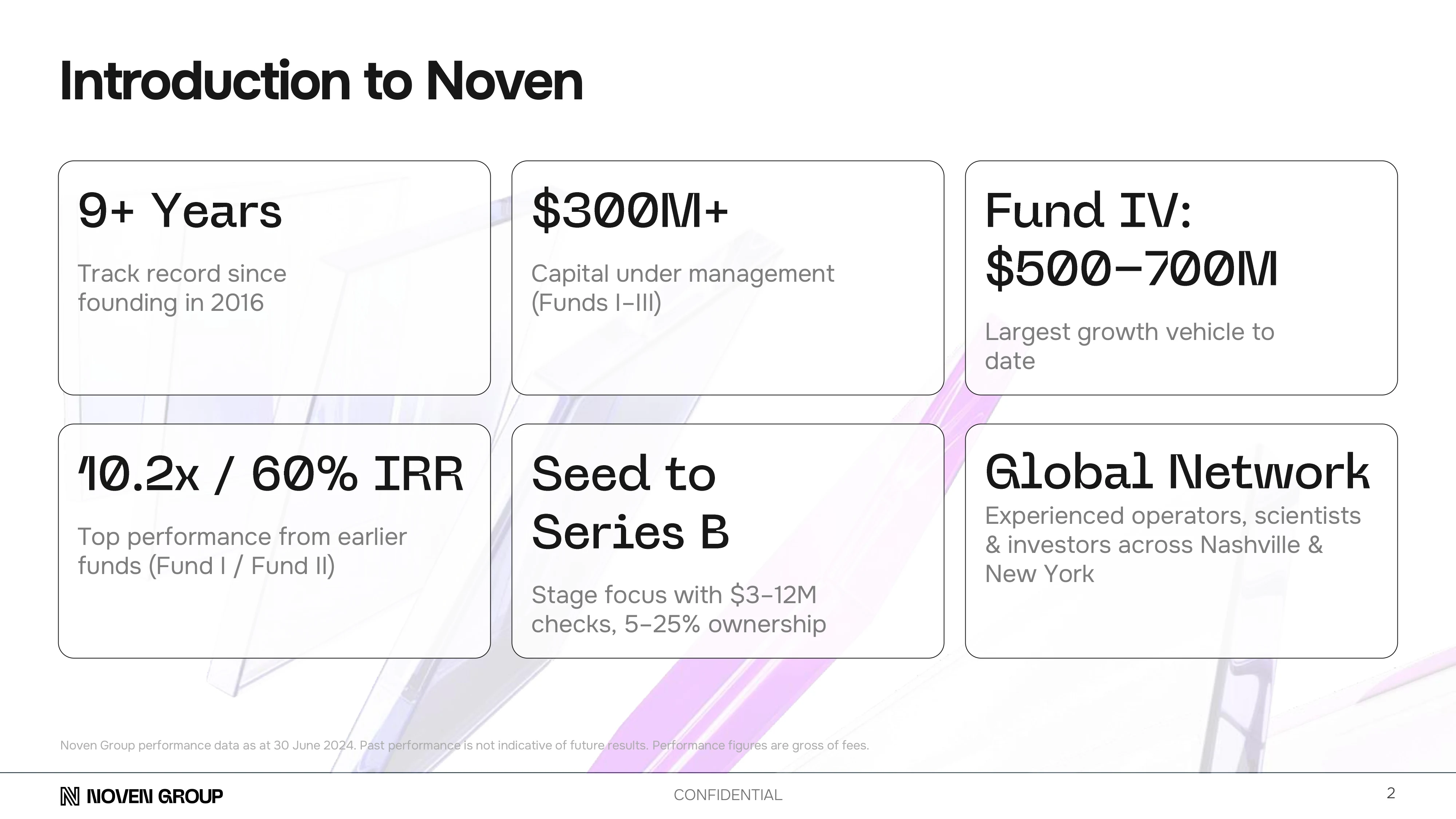 Slide highlighting portfolio companies in therapeutics, diagnostics, and longevity, with total capital deployed and committed.