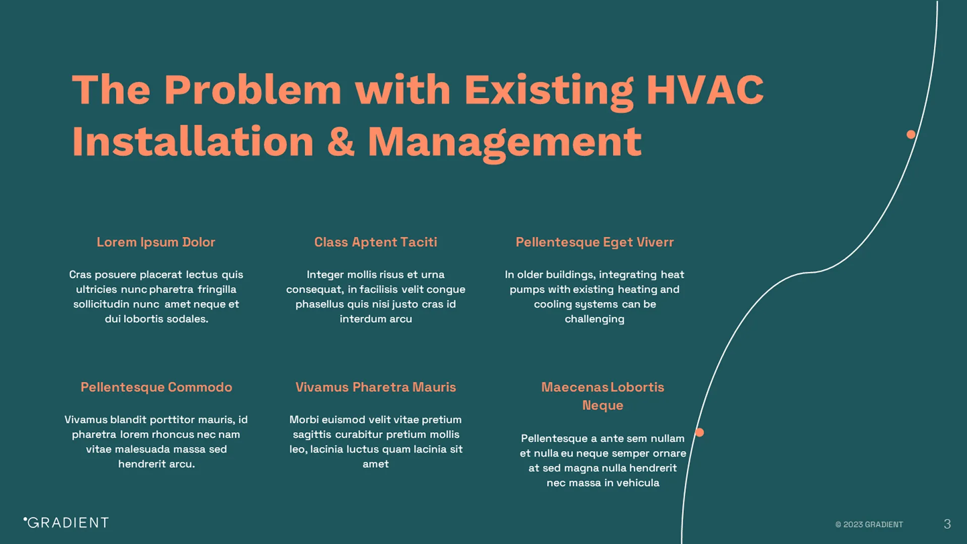 "Problem with Existing HVAC" slide using standard text columns, lacking the impact of a professional manufacturing pitch deck.