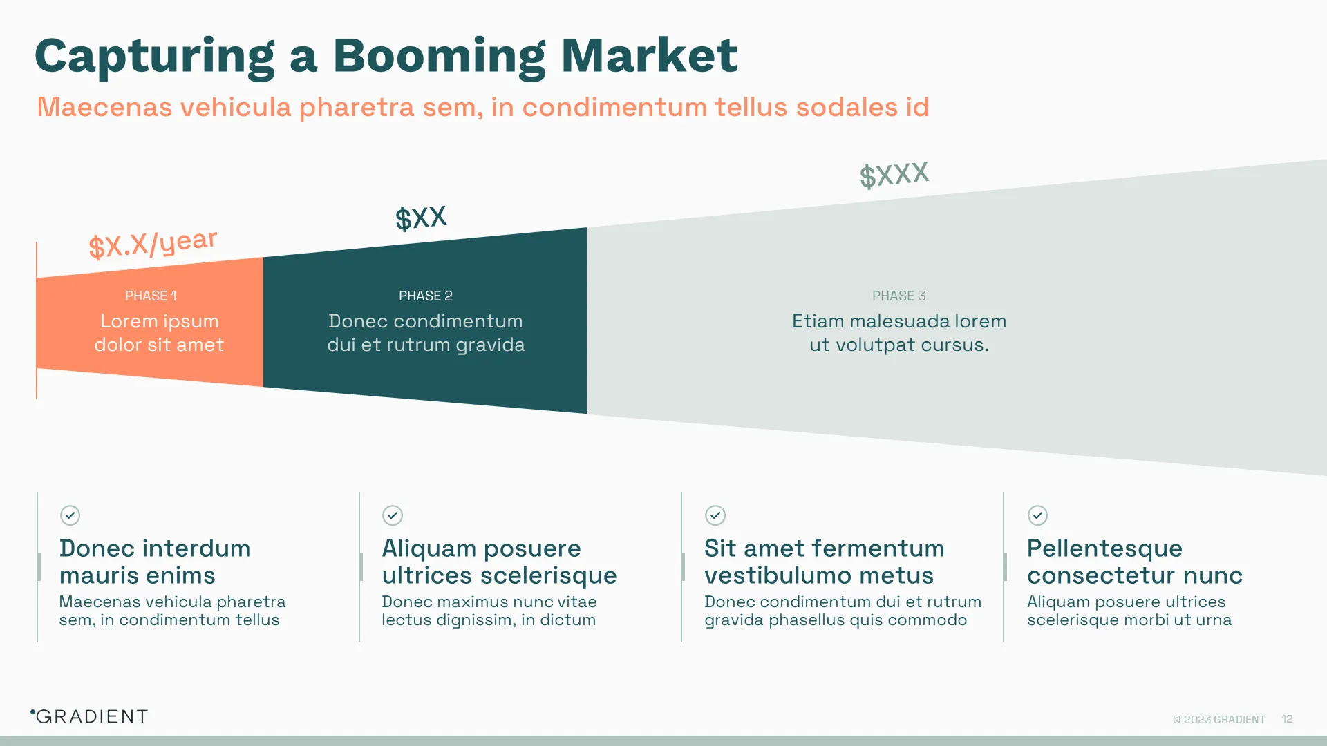 Market capture strategy slide visualizing growth phases and revenue potential, essential for a series b pitch deck.