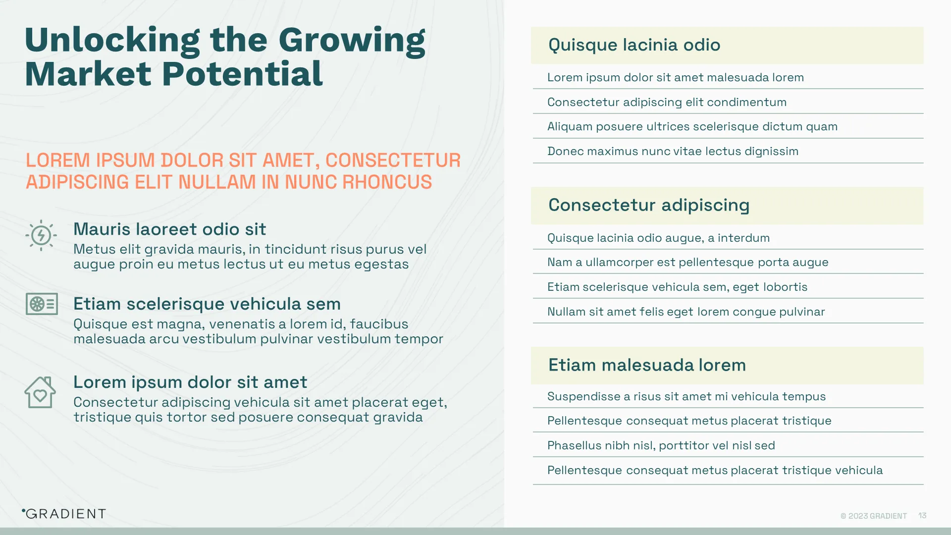 Market potential slide using clean typography and icon blocks to highlight growth data, styled by pitch deck design services.