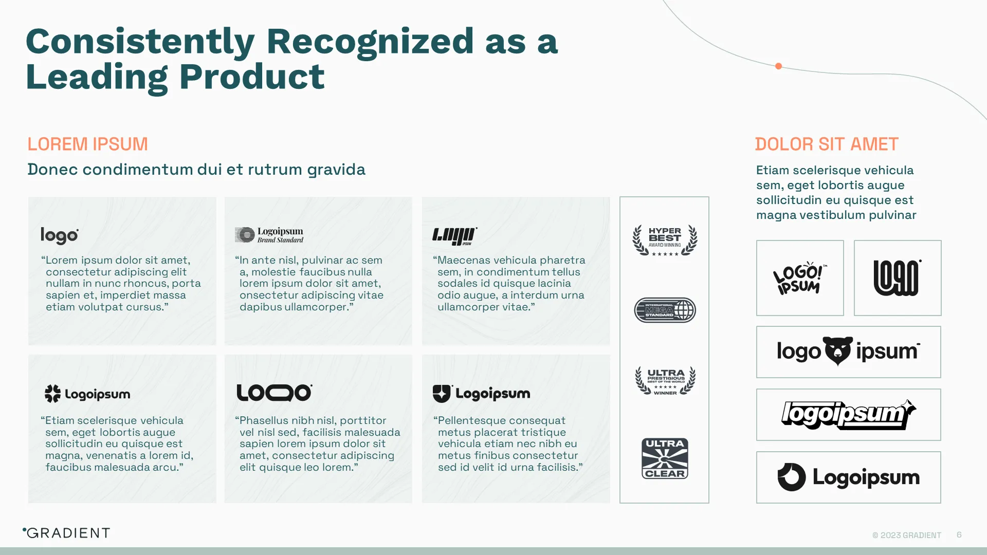 Awards and recognition slide displaying industry accolades and trust badges, designed by a pitch deck agency.