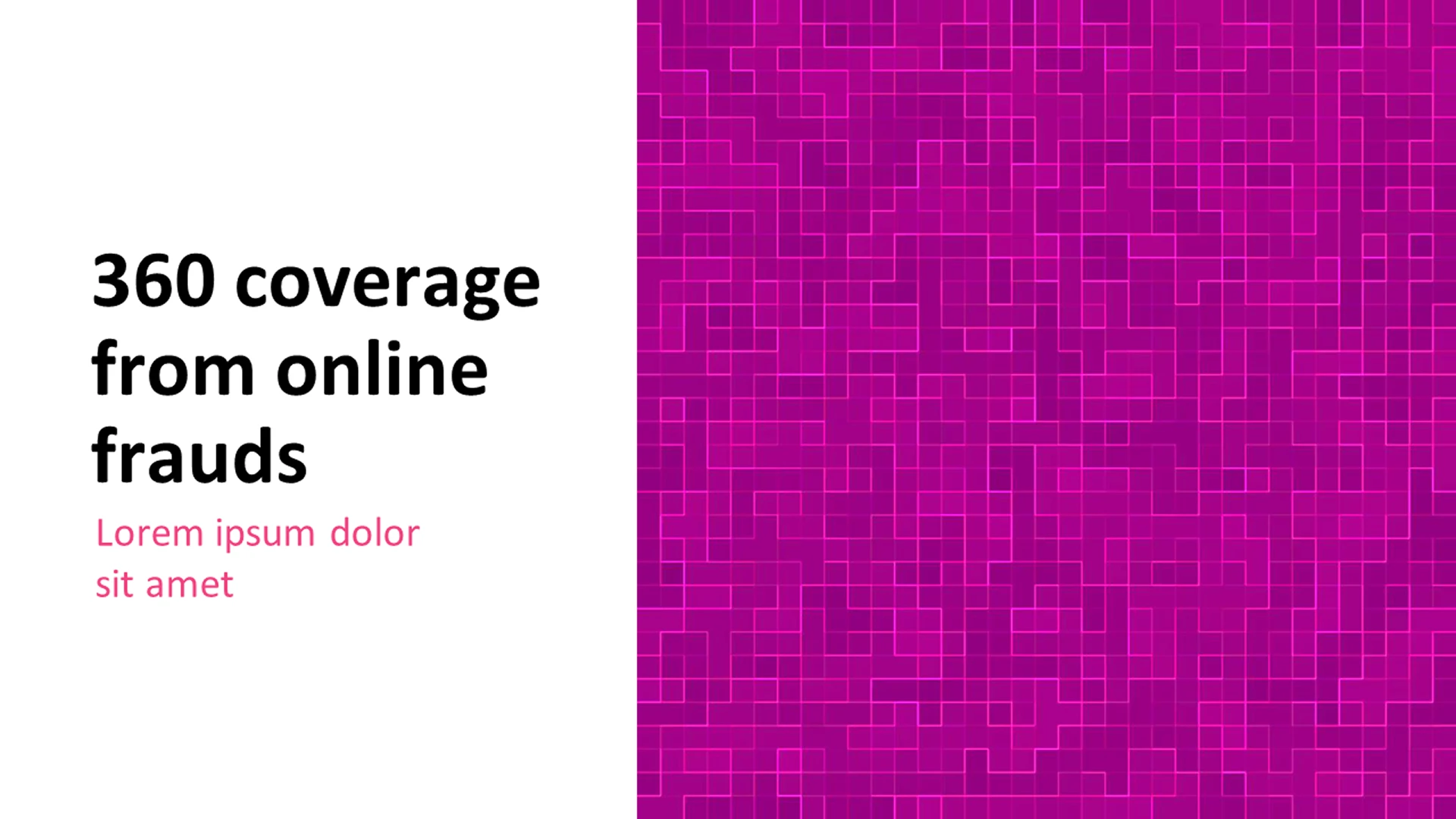 Original pink-themed title slide regarding online fraud coverage, prior to redesign by a pitch deck expert.