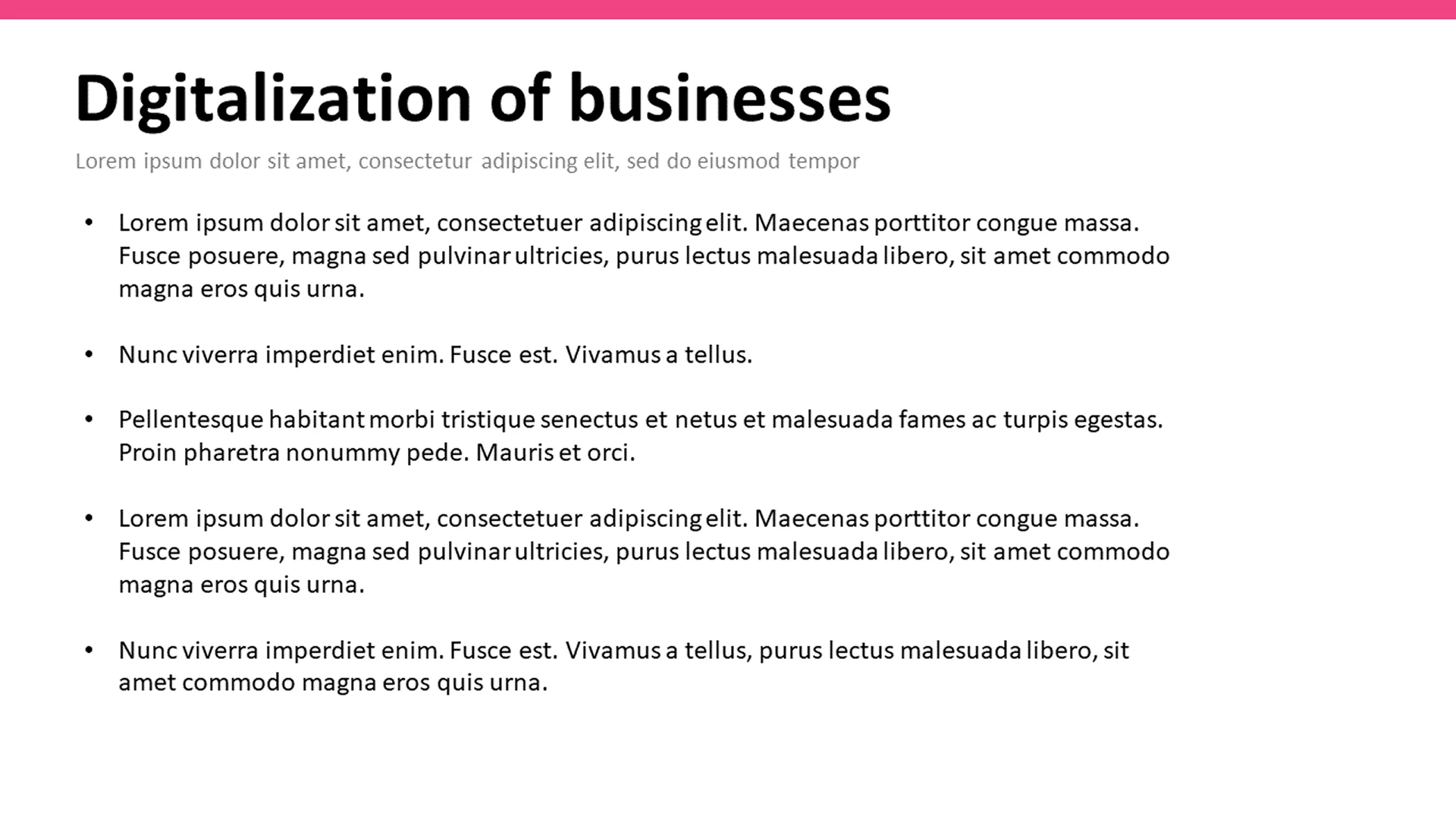 Text-heavy slide discussing business digitalization, typical of decks needing a presentation design agency.