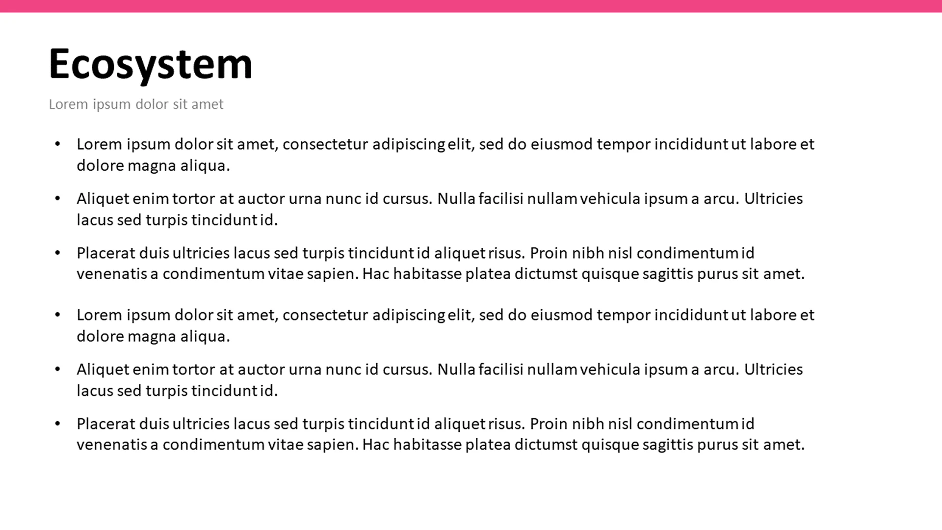 Bulleted list slide outlining ecosystem partners, refined by a pitch deck design company.