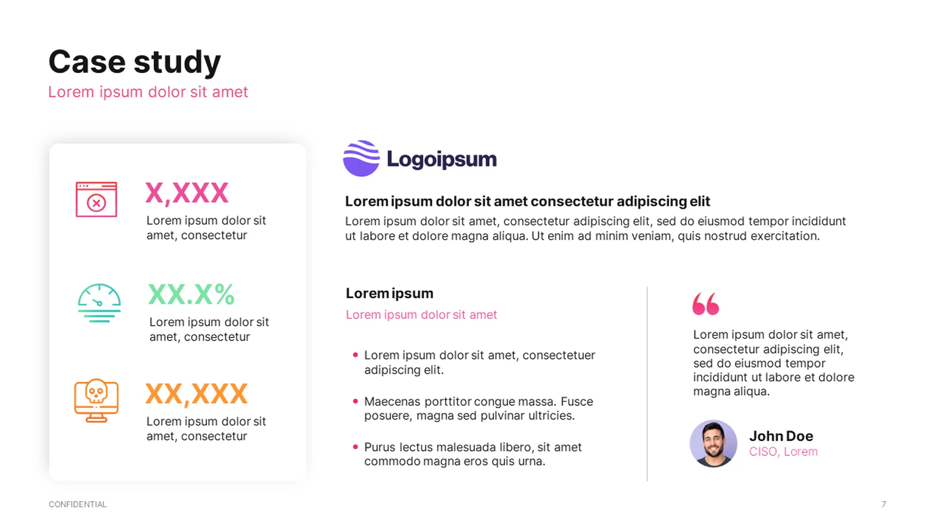 Redesigned case study slide with clear metrics and icons, part of professional presentation design services.