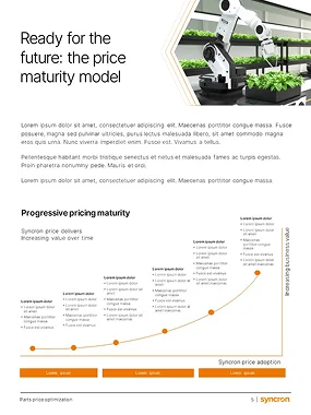 Enterprise presentation design layout for a white paper, featuring a custom line graph illustrating the progressive pricing maturity model.