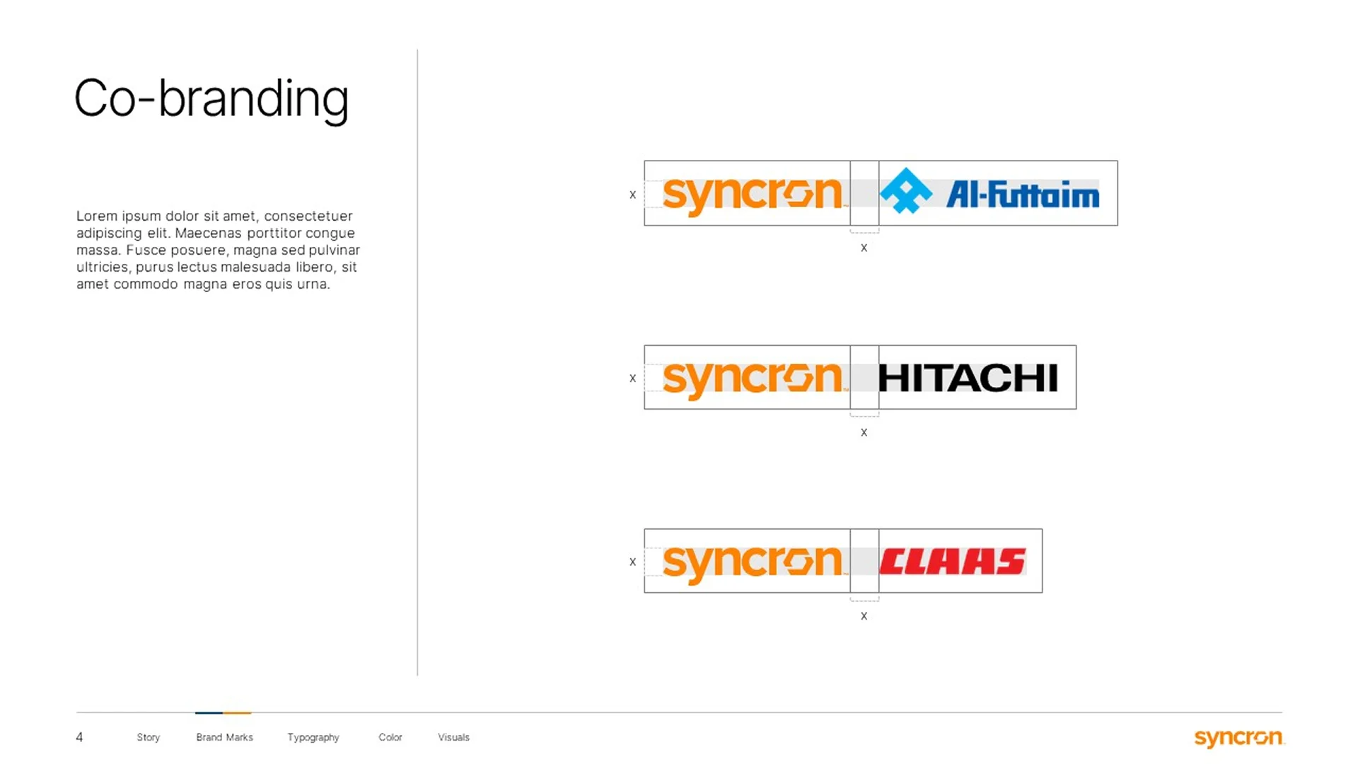 Presentation design agency Los Angeles layout for co-branding partnerships, featuring Hitachi and Al-Futtaim logo alignments.