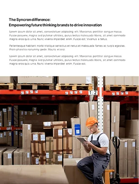 Corporate presentation design services white paper layout featuring high-resolution warehouse photography and structured typography for readability.