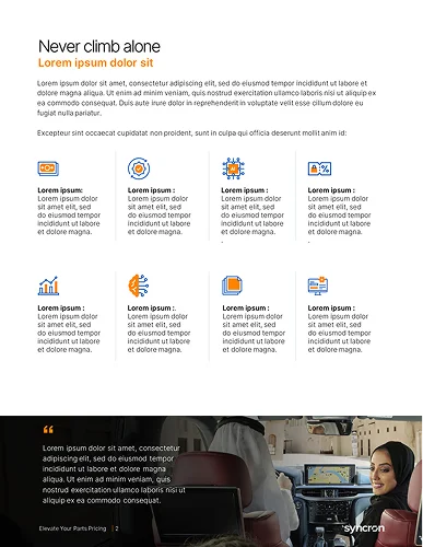 Presentation design agency Los Angeles layout for Syncron's eBook, featuring portrait orientation, custom iconography, and structured typography for digital readability.