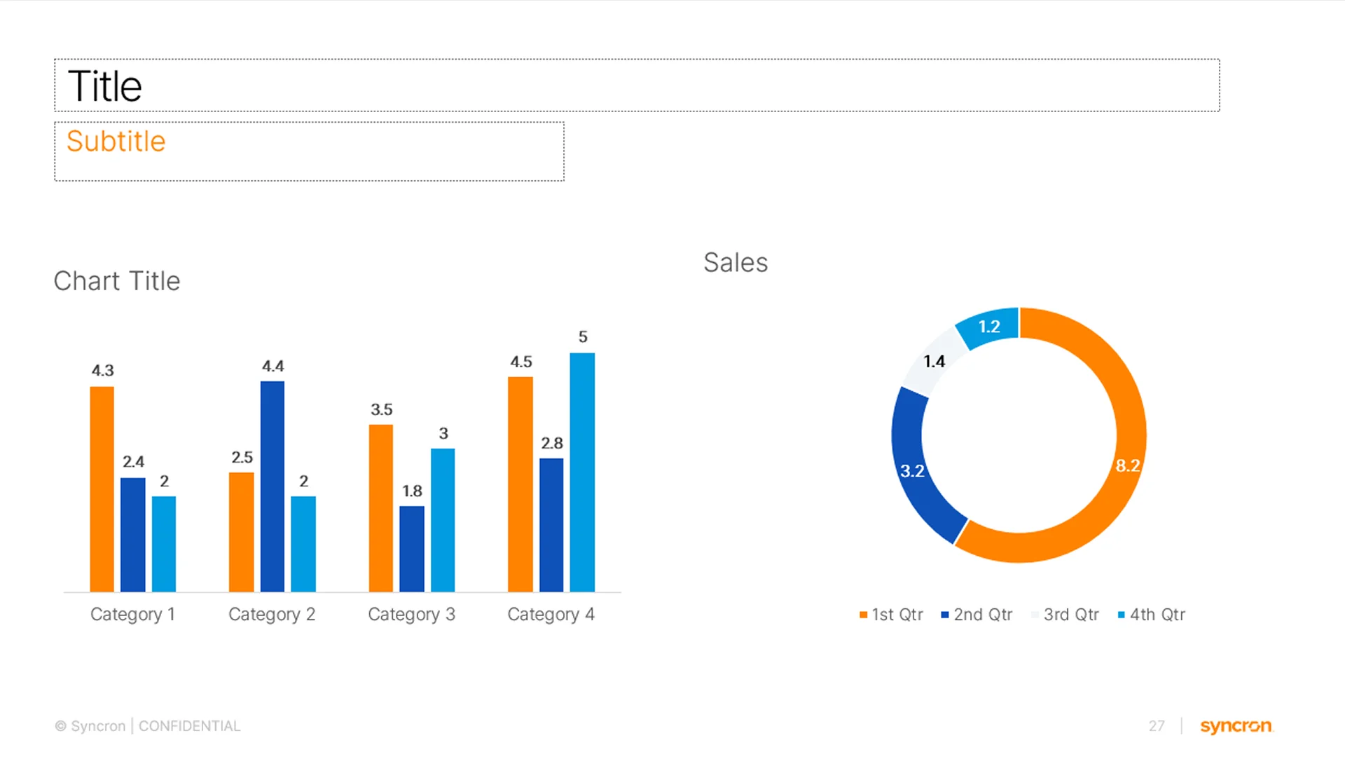 Financial dashboard slide with bar and donut charts, designed by a presentation design agency for clear reporting.