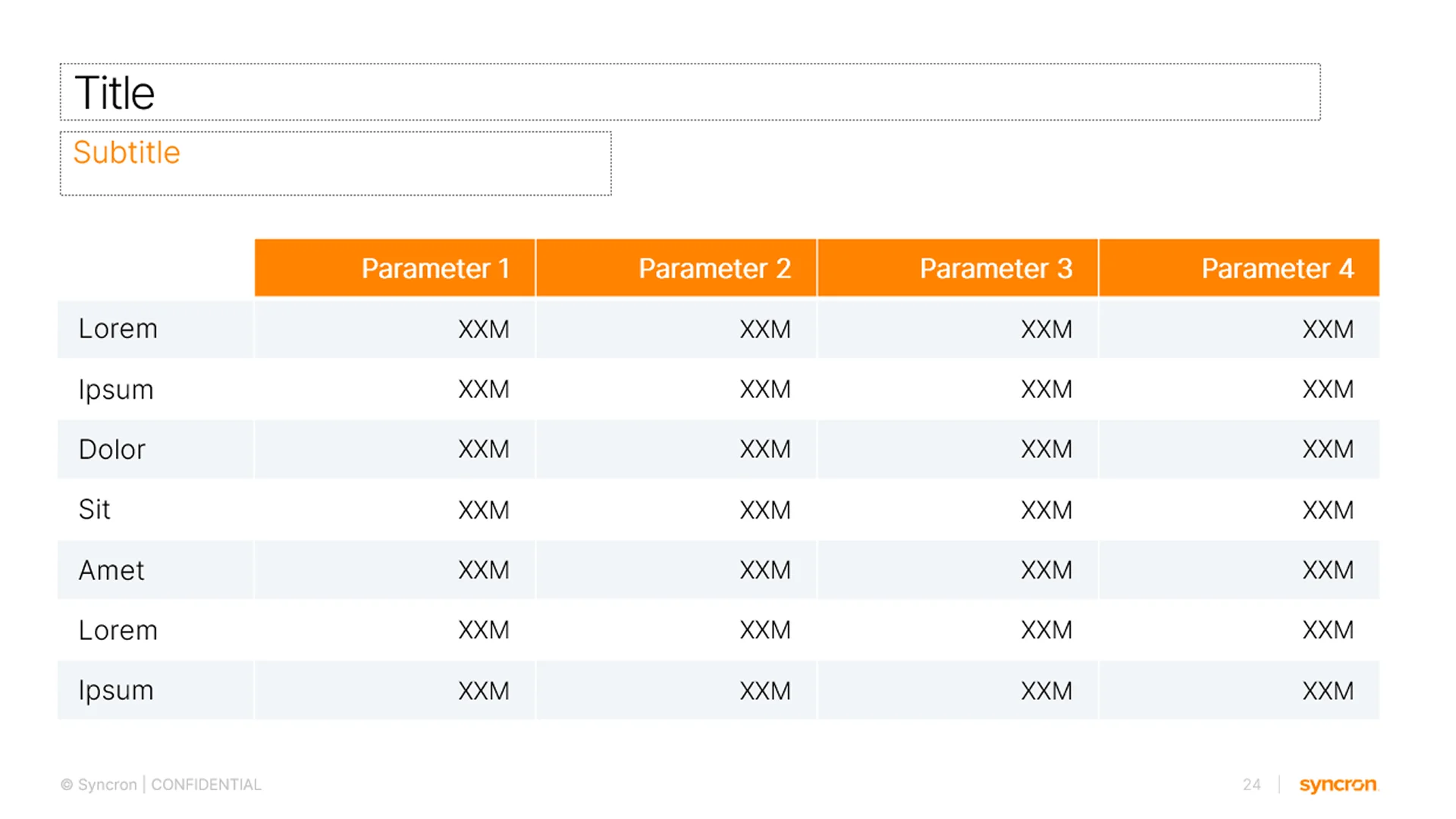 Detailed financial table layout in the powerpoint master template, ensuring clarity for data-heavy presentations.