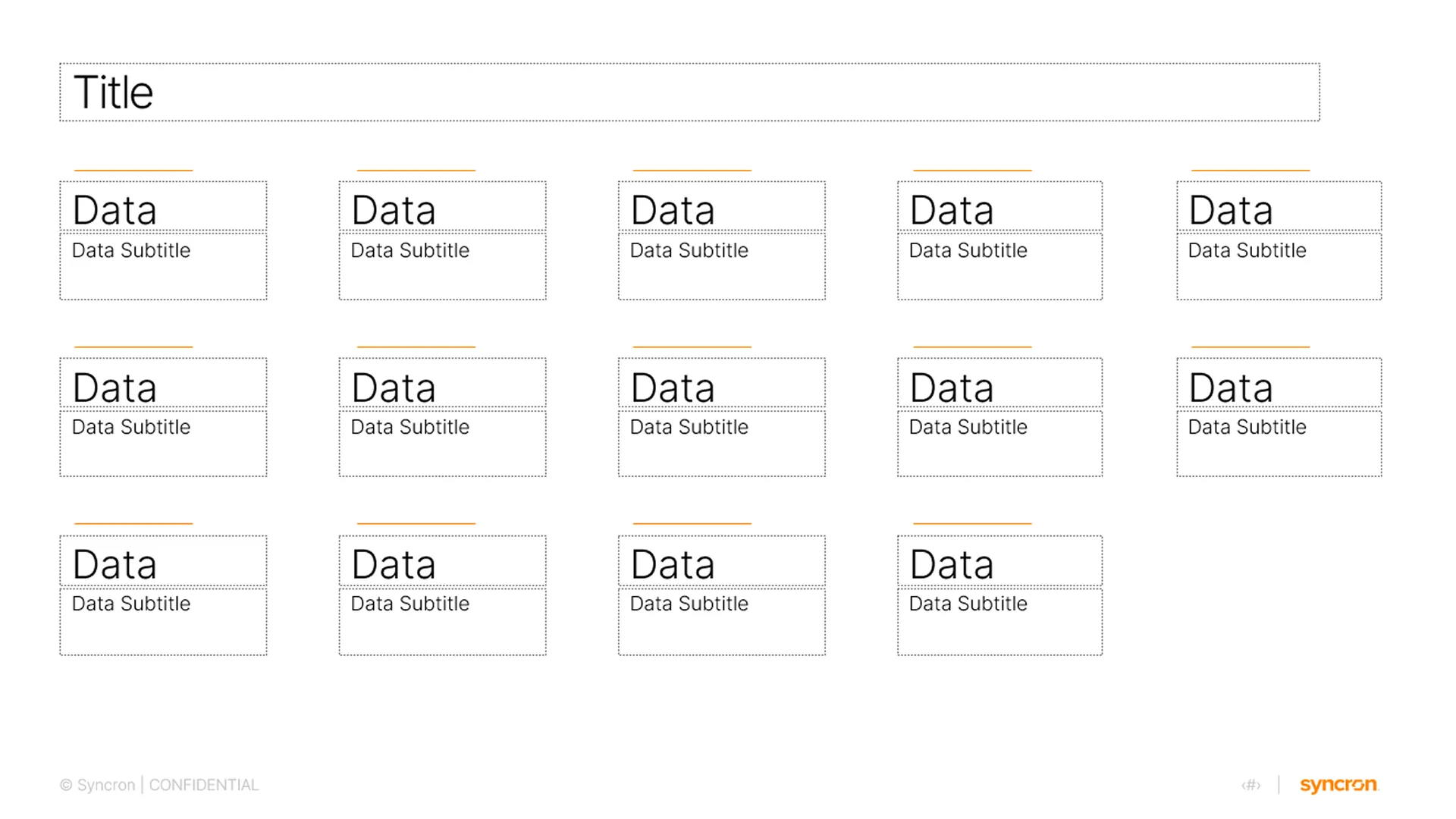 Data grid layout in the corporate powerpoint template allowing for structured metric display across multiple categories.