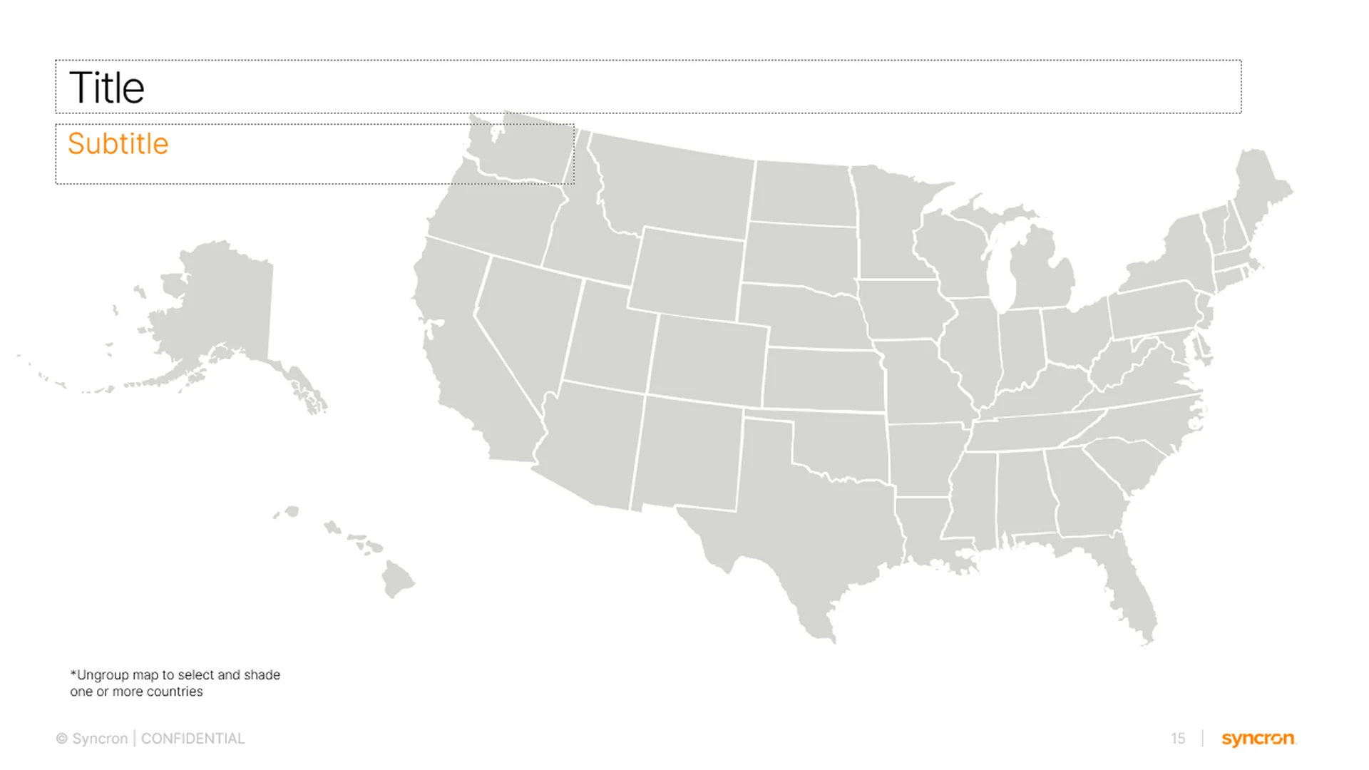 Stylized United States map slide for regional data visualization, part of the comprehensive presentation design agency deliverable.