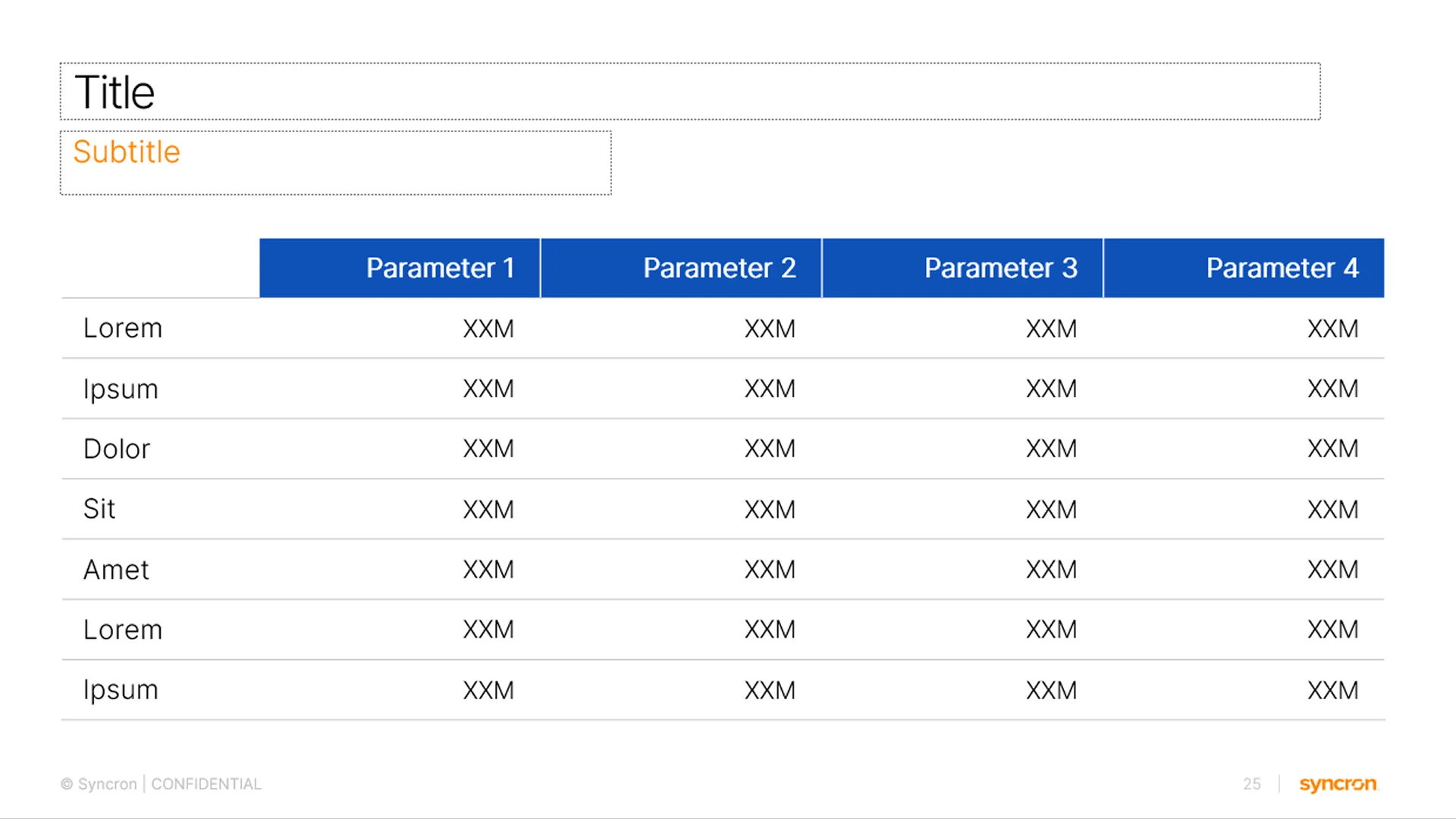 Alternative blue-themed table layout offering visual variety within the powerpoint master template.