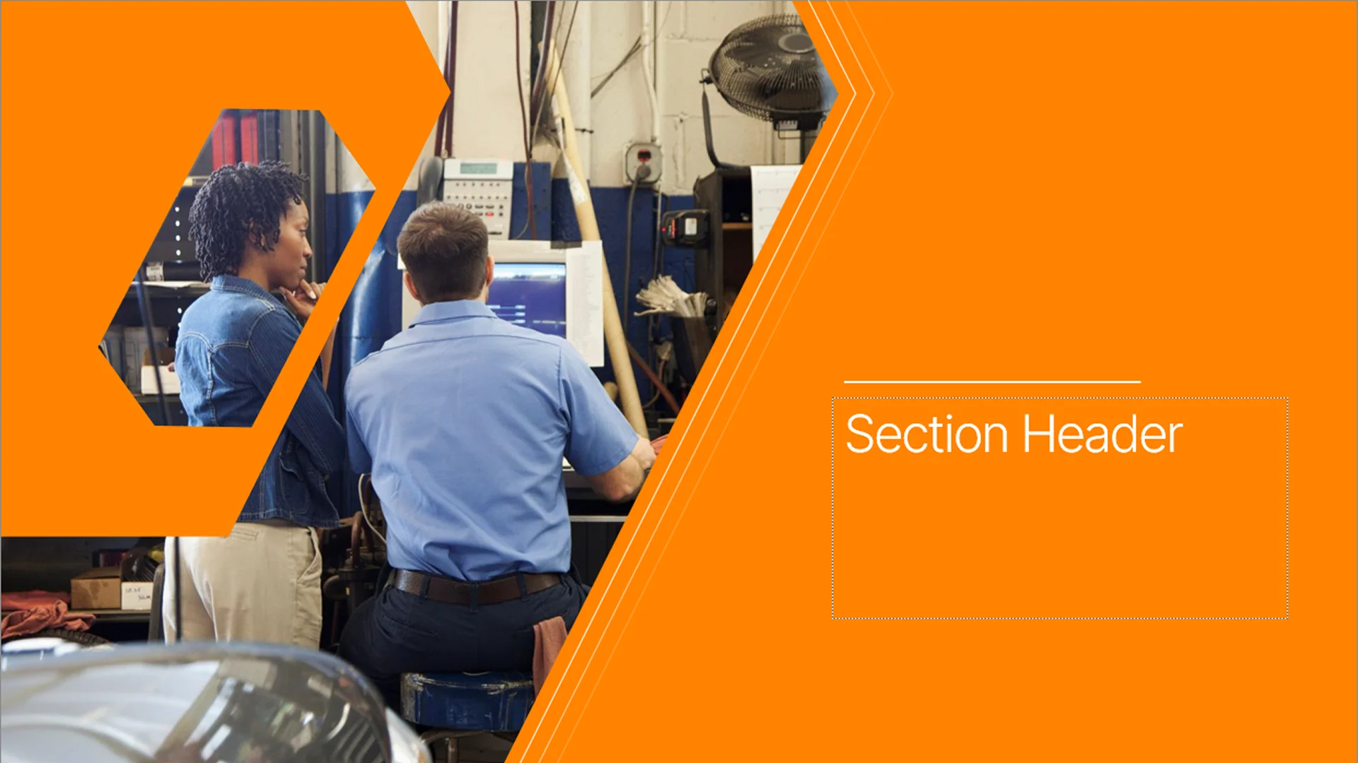 Technology-focused section header slide designed by presentation design services for enterprise software teams.