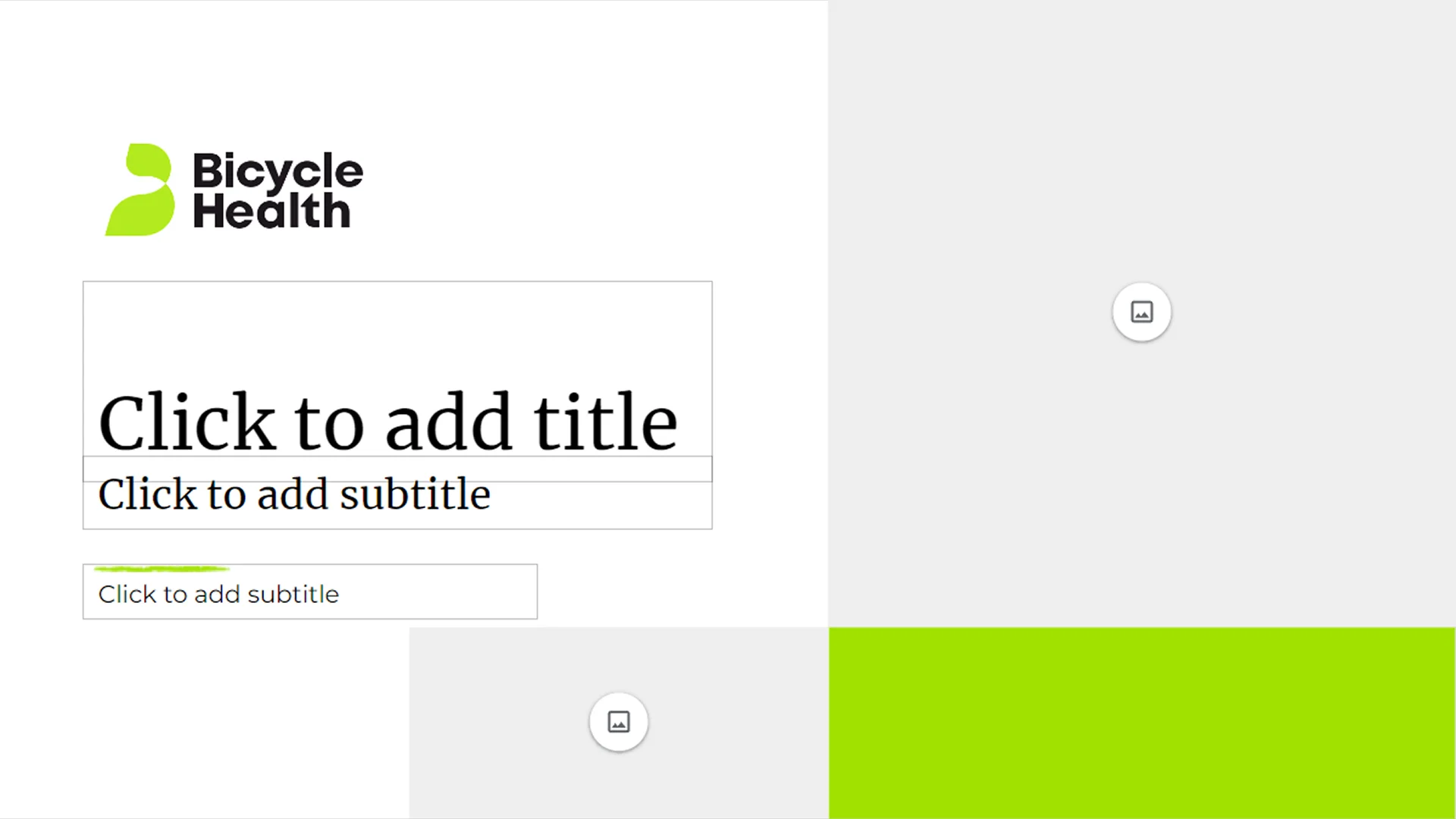 This slide layout from a branded master template for a healthcare pitch deck includes custom image placeholders. This feature enhances the visual appeal of a powerpoint master template designed for a healthcare startup pitch deck or investor pitch deck.