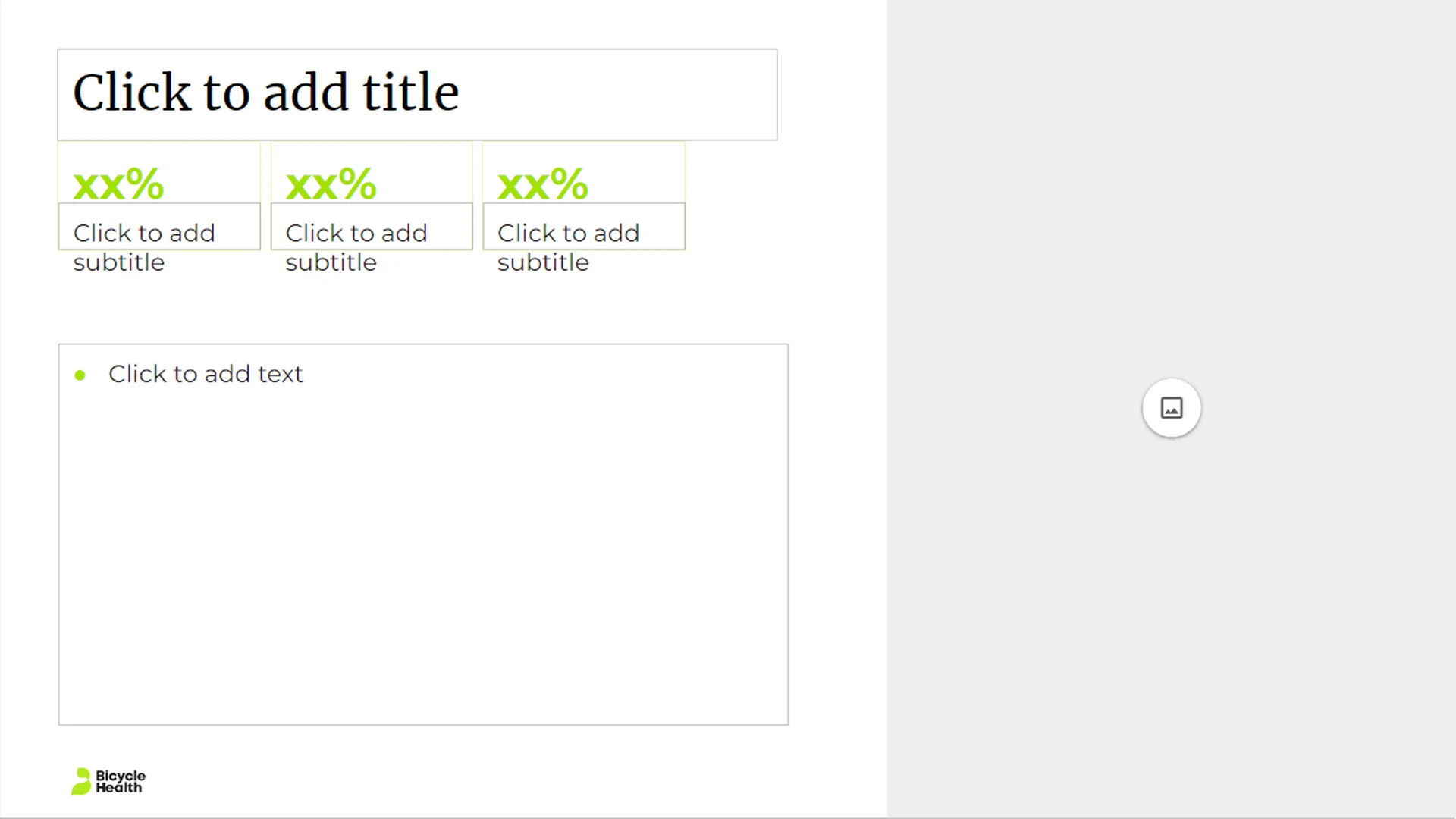 Statistics layout with percentage placeholders, essential for a data-driven startup pitch deck template.
