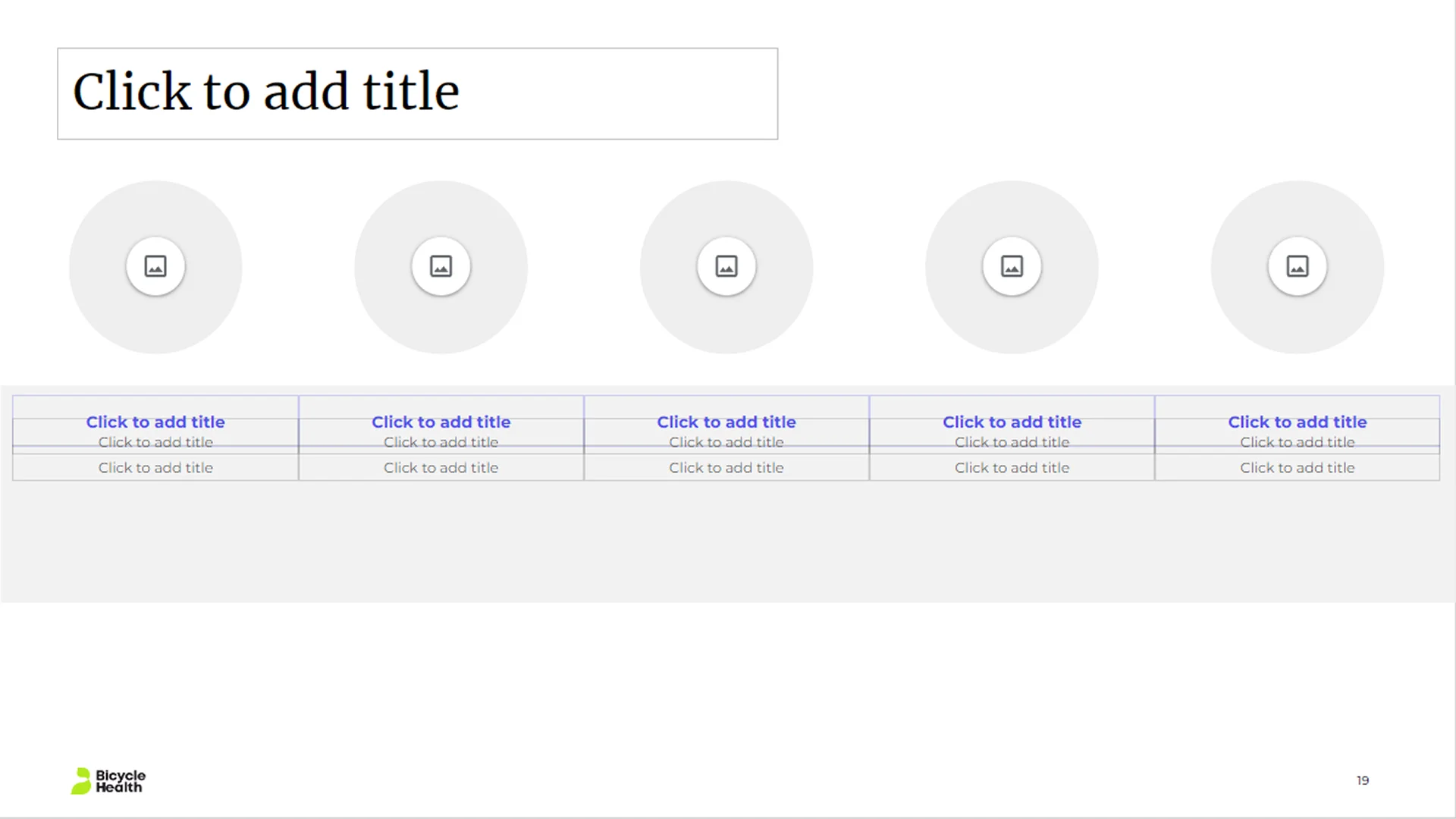 Team or process slide with circular icon placeholders, a standard feature of the google slides master template.