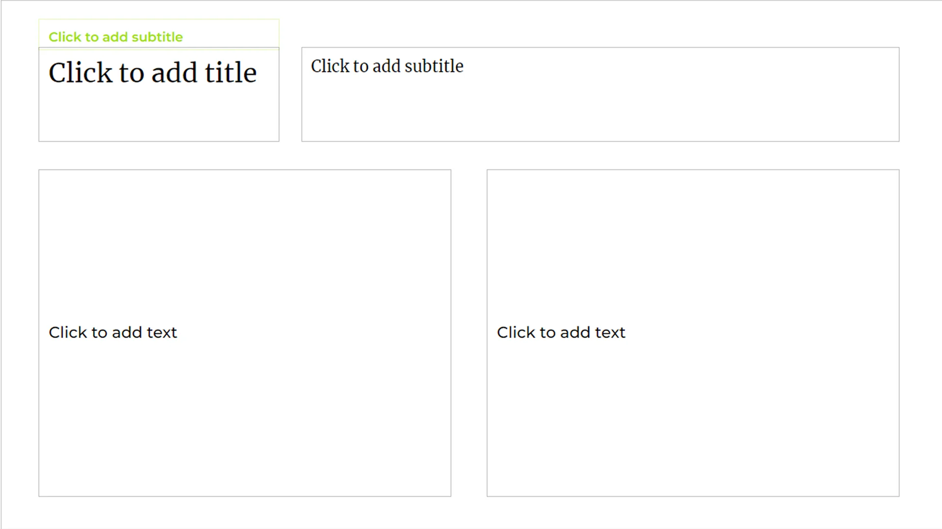 Basic two-column layout with empty boxes, typical of a generic corporate presentation template.