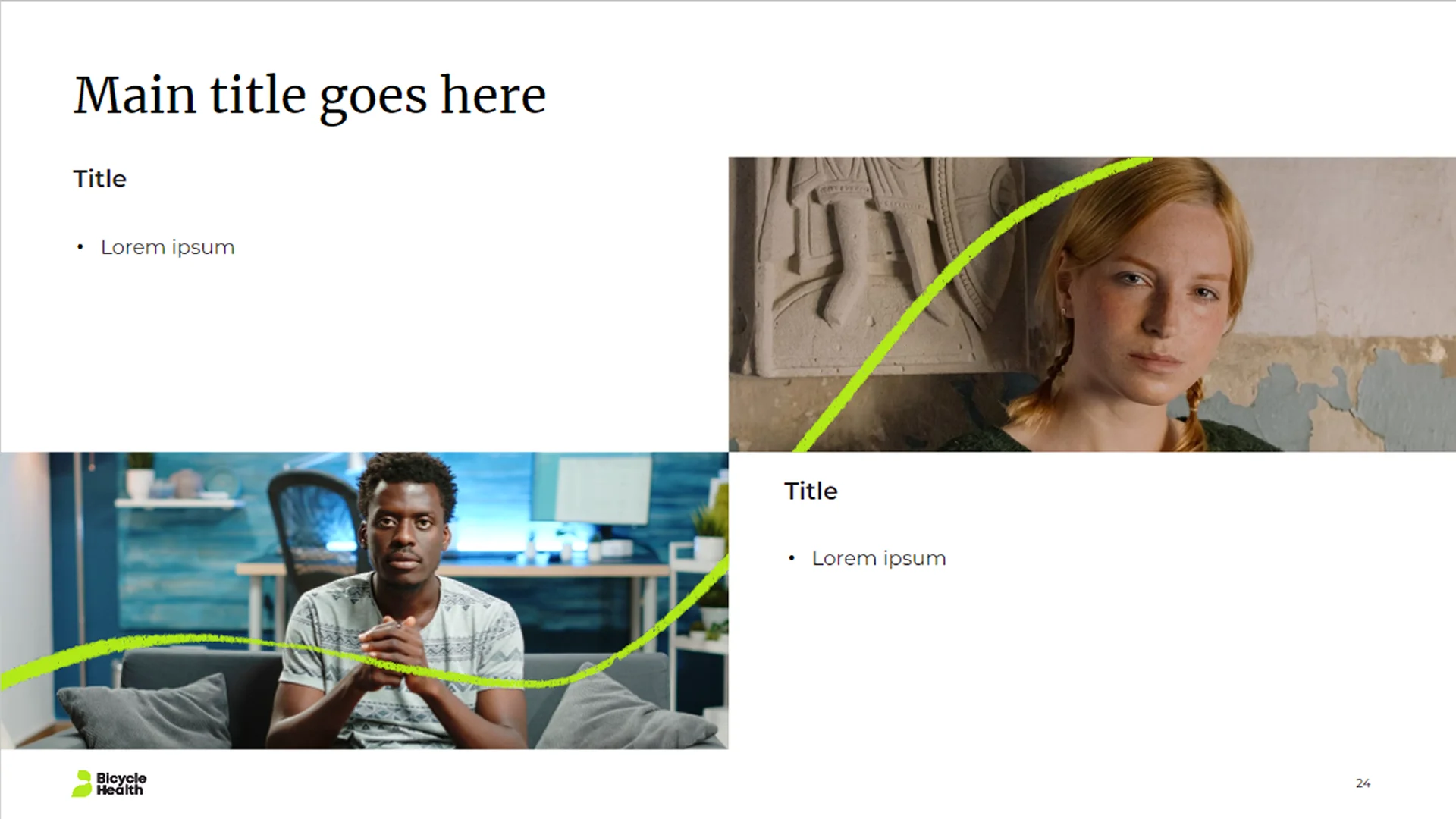 "Main title" layout with dual image placeholders, ensuring consistency in the google slides master template.