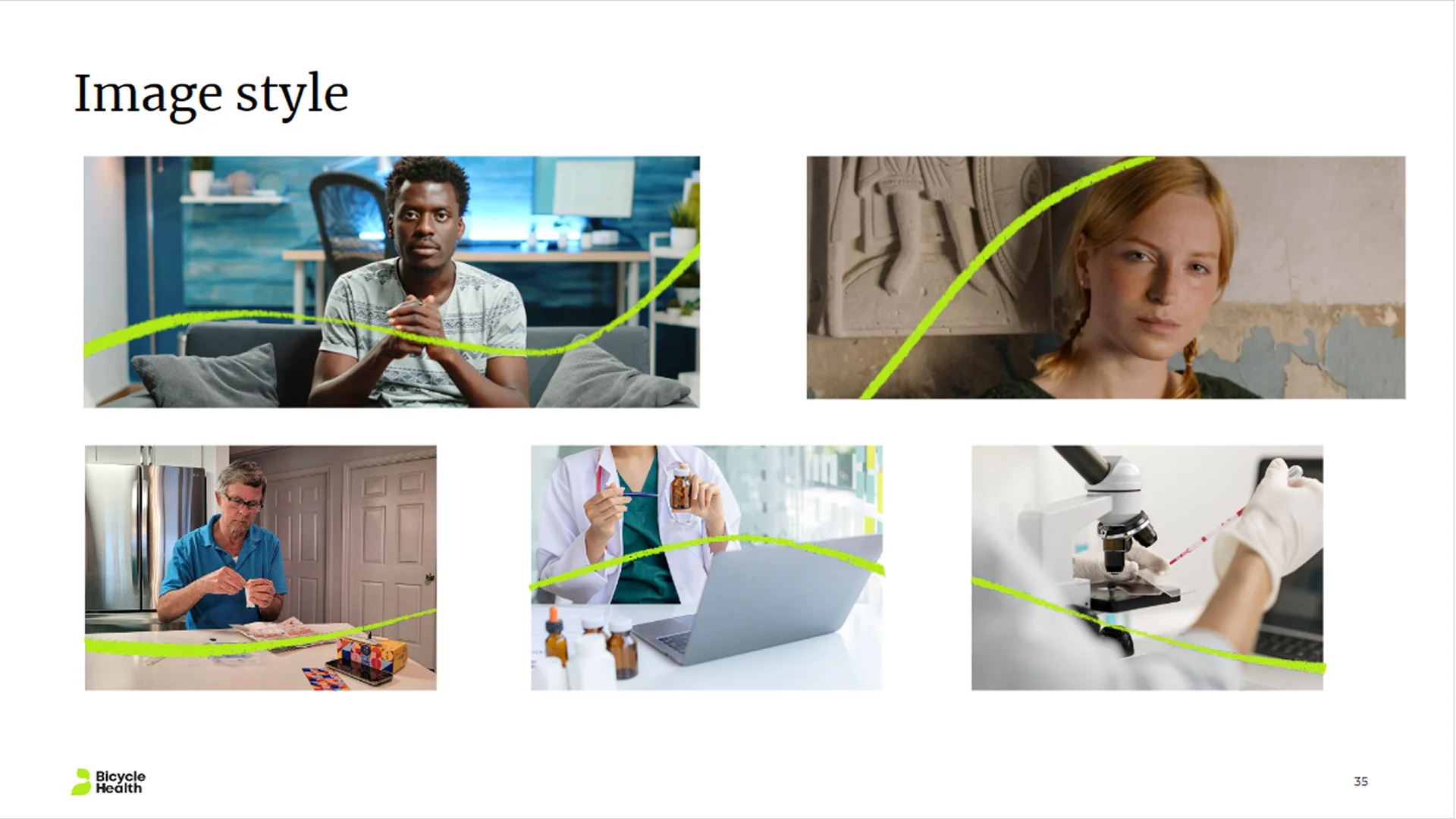 Image style guide showing approved photography usage for a cohesive branded slide deck.