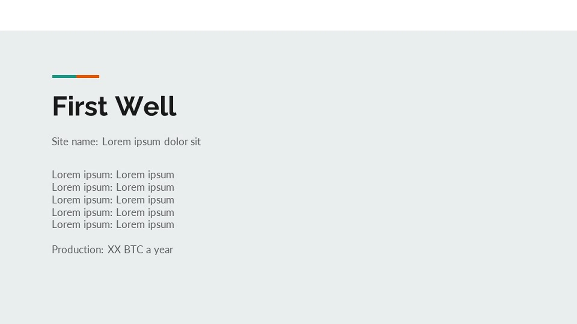 Simple text slide detailing initial mining production, lacking the visual impact of a blockchain pitch deck.