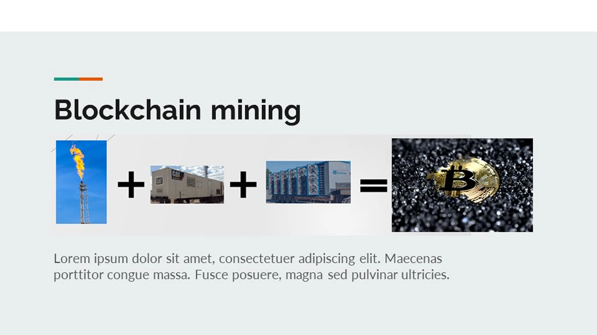 Basic "Blockchain mining" slide using clipart images to show the process, lacking the polish of a tech startup pitch deck.