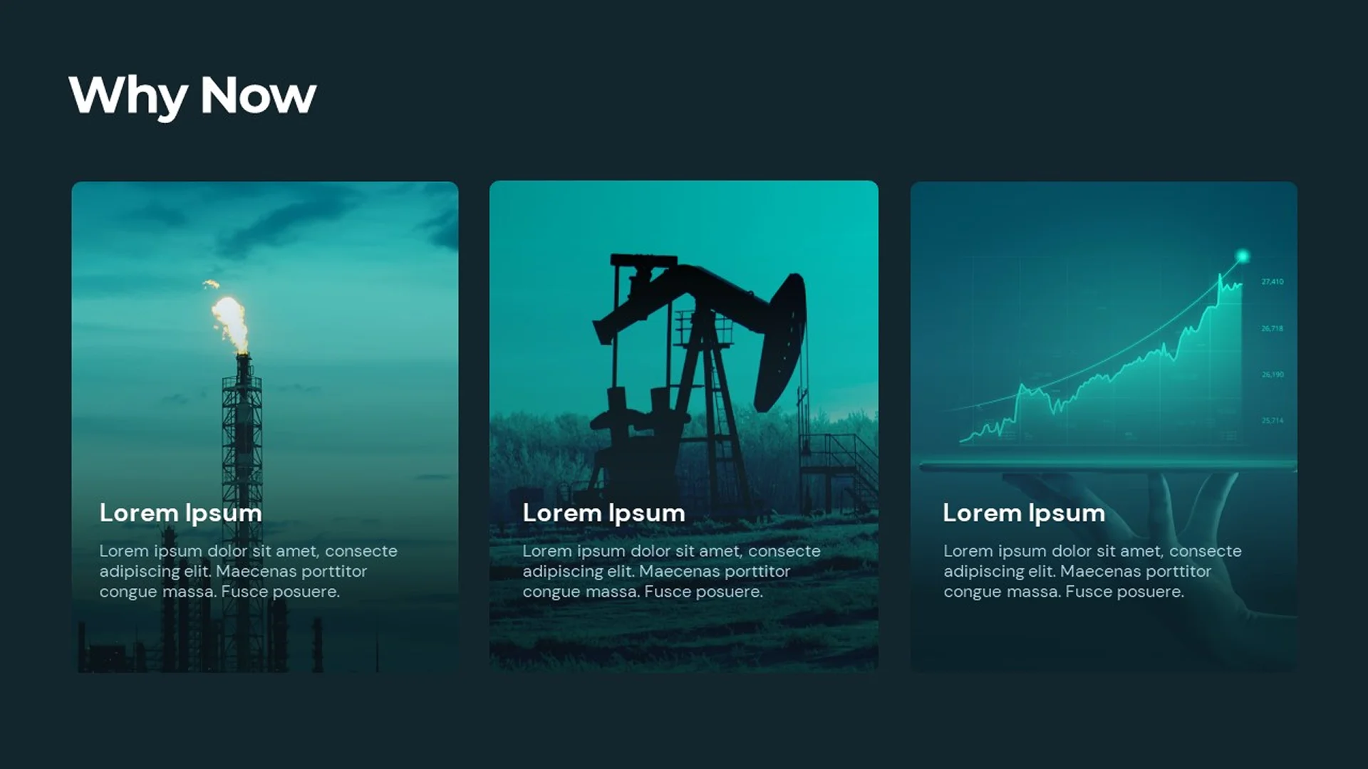 "Why Now" market timing slide using photographic cards and trends, essential for an investor pitch deck.