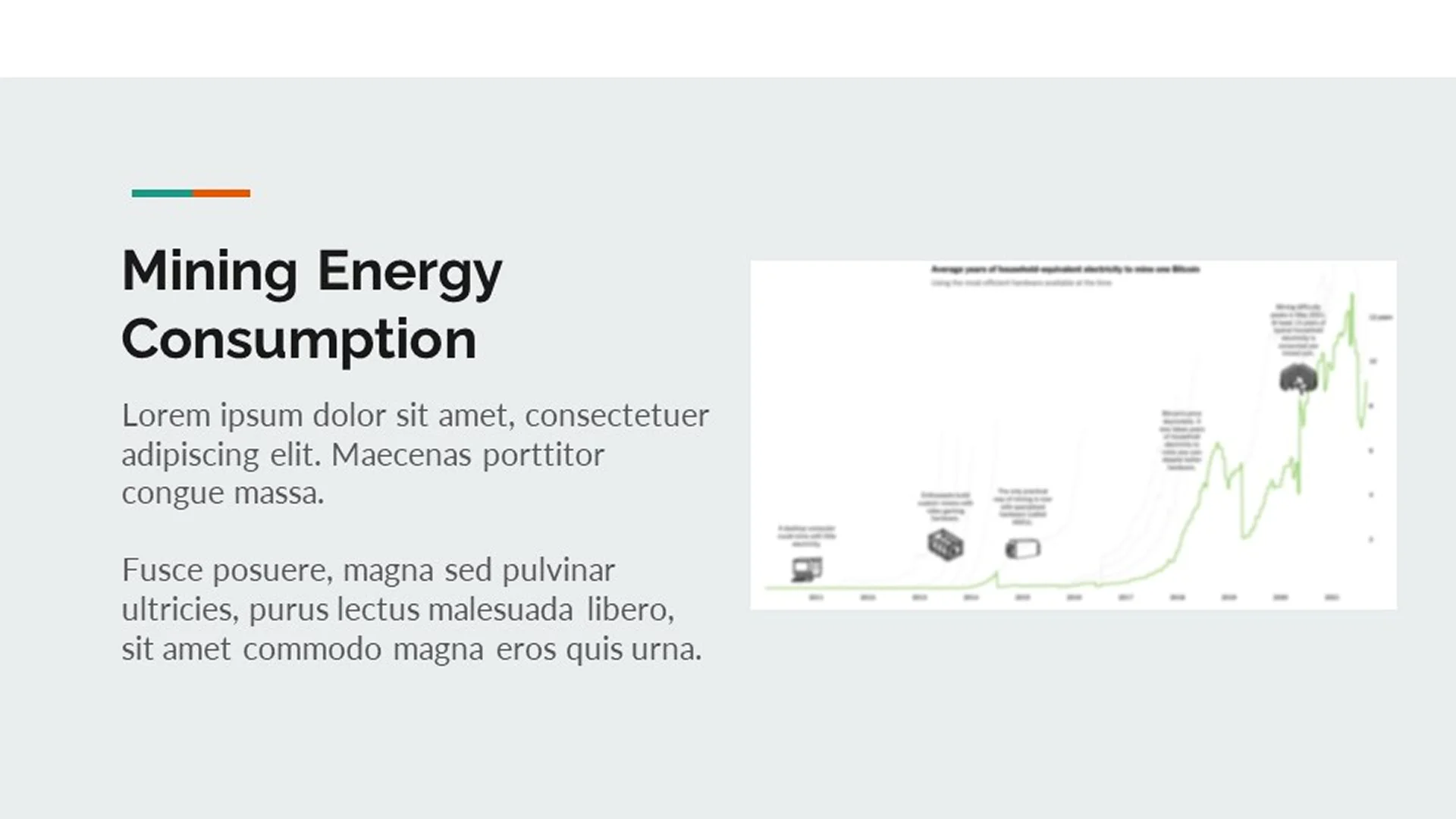 Original "Mining Energy Consumption" slide with basic text and a small chart, prior to redesign by a pitch deck agency.