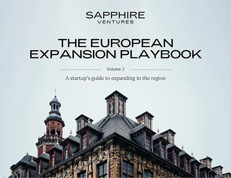 Final venture capital presentation cover for "The European Expansion Playbook," showcasing a polished, professional brand identity.