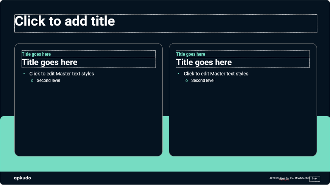 A two-column content slide from a powerpoint master template, designed for comparative information or dual topics. This professional master template allows for organized bullet points, making it an excellent powerpoint template for clear and concise presentations.