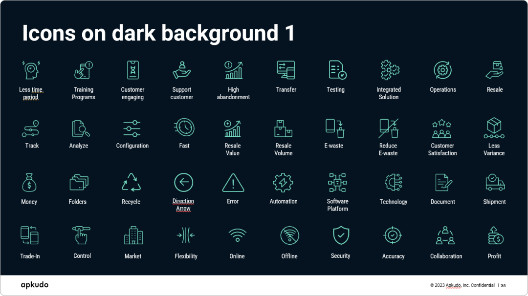 Neon-styled custom icon set on dark background, created by a specialized ppt design service