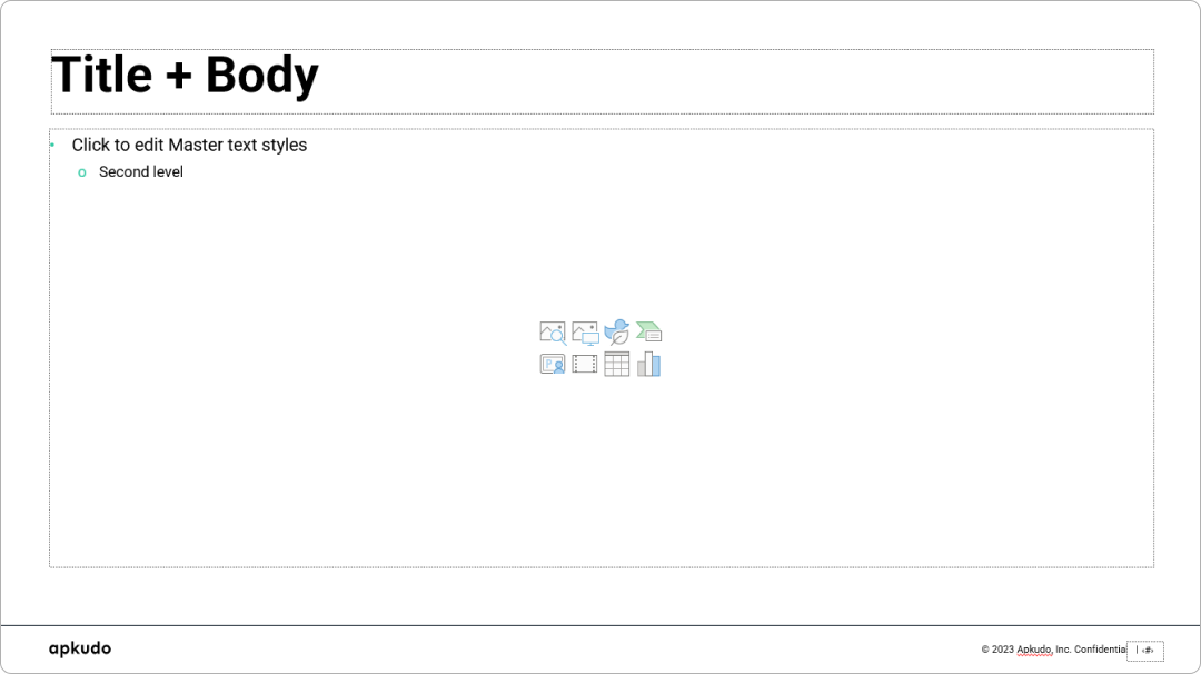 Content slide template with icon placeholders for versatile corporate presentation design services