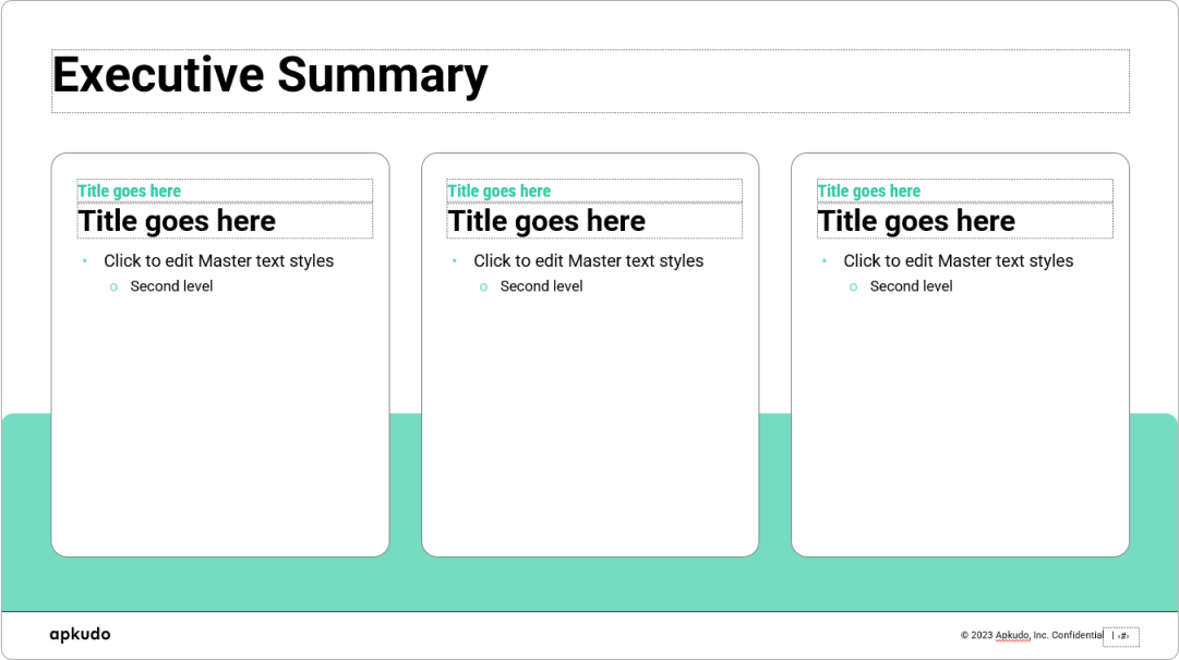 Executive summary slide template organized for clarity in a series a pitch deck.