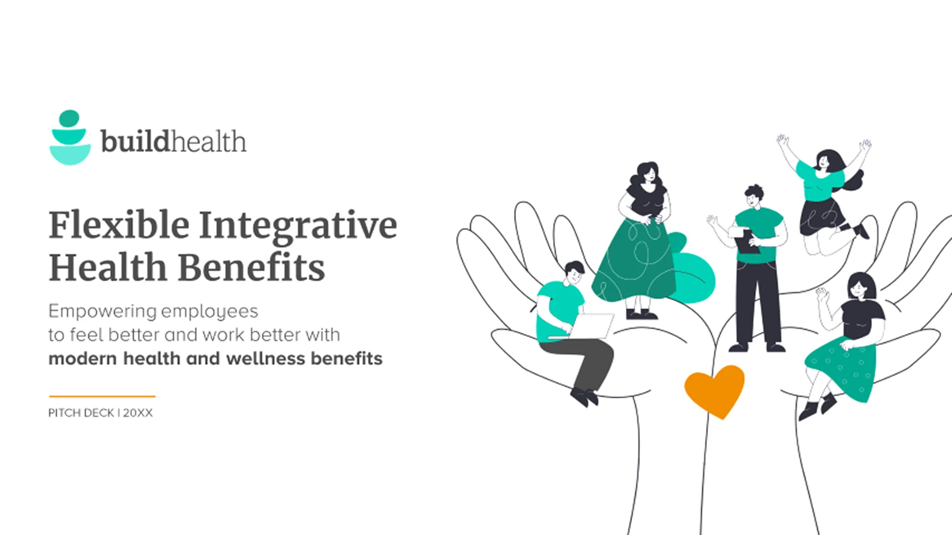 Redesigned BuildHealth cover slide featuring custom hand-drawn illustrations and clean typography for a healthcare sales deck.