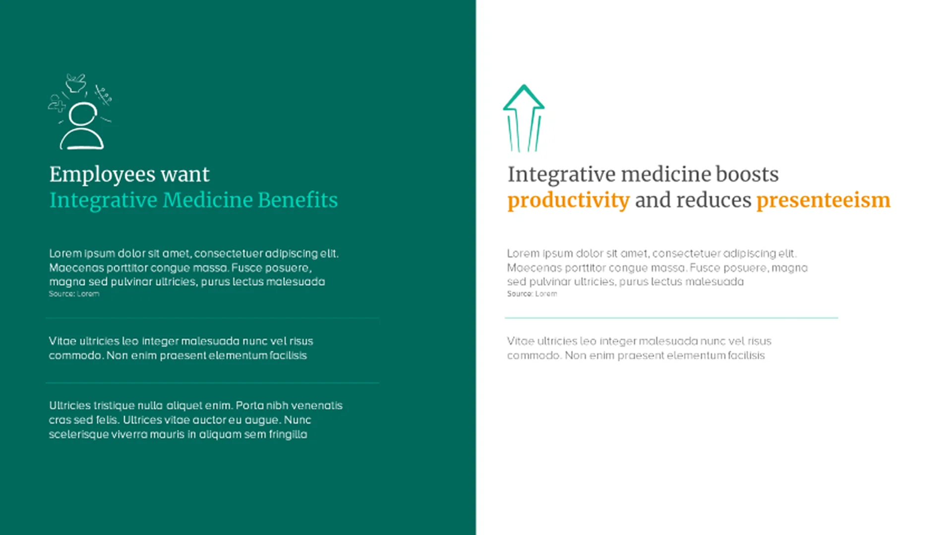 "Productivity Boost" slide using a clean split layout and bold typography to drive home the value proposition in sales presentation design.