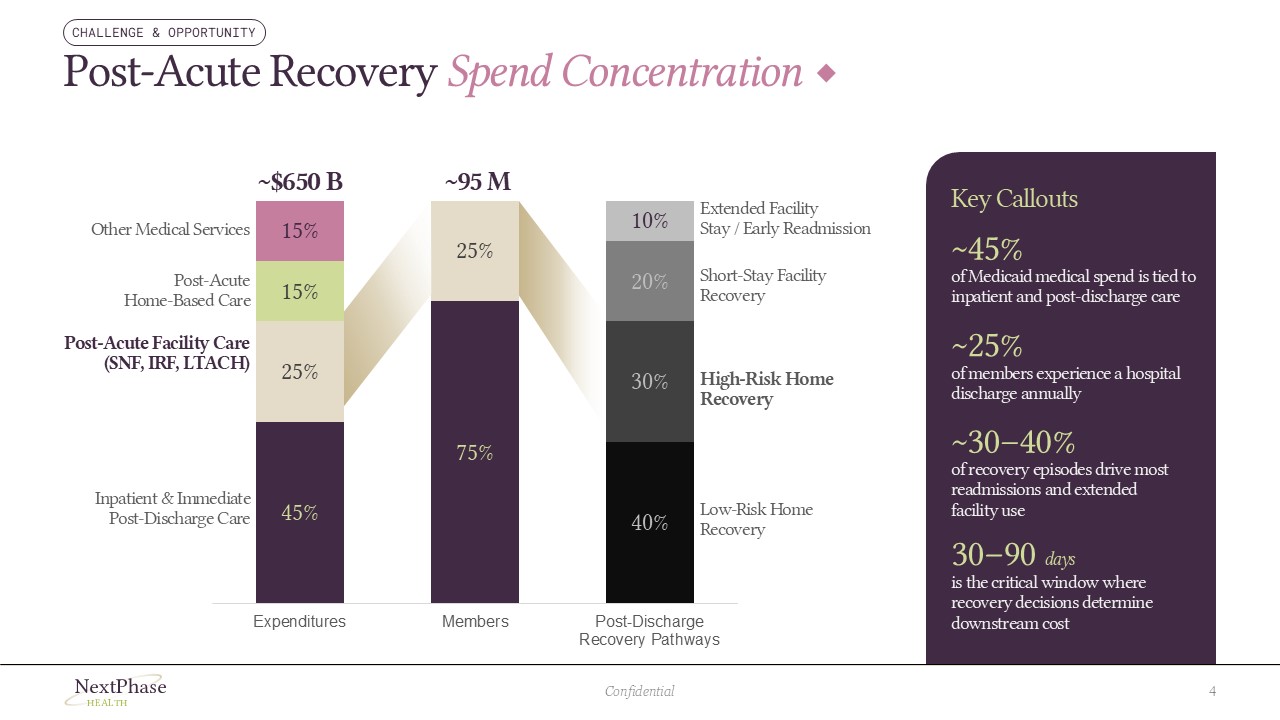 Investor-ready problem framing slide from a healthcare pitch deck, highlighting CNS clinical failure rates and blood–brain barrier constraints through clear data visualization and storytelling.