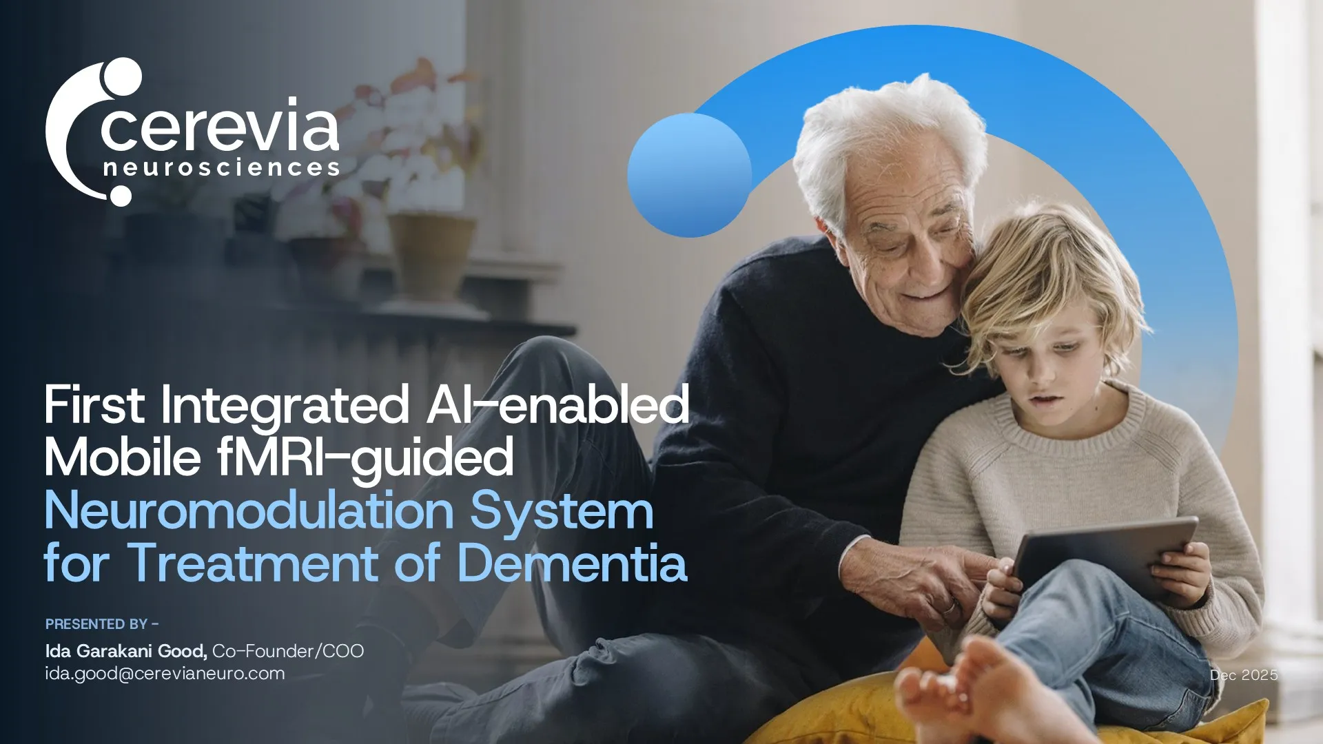 Final Series A investor presentation cover for a CNS therapeutics company, showcasing simplified visuals and a clear narrative for a healthcare fundraising deck.