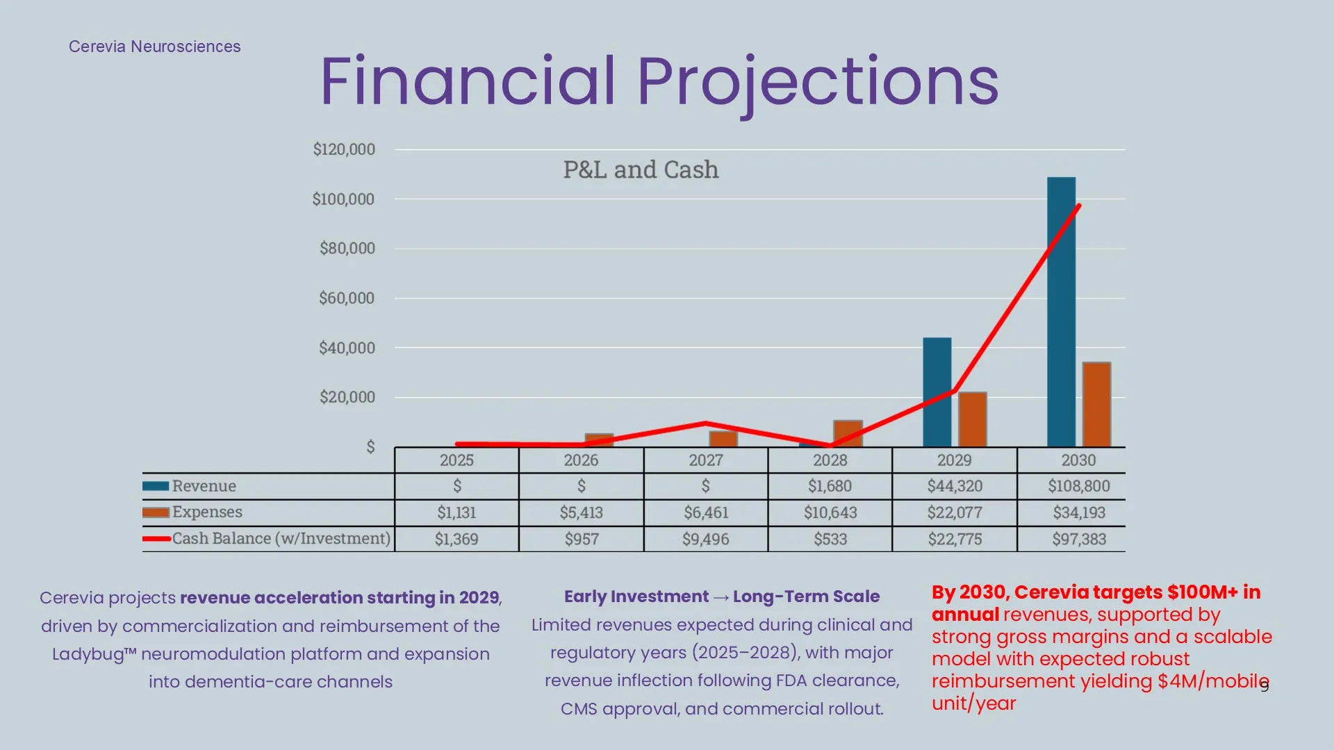 Before core insight slide in a CNS therapeutics investor deck, combining text-heavy explanations and a basic scientific diagram to describe controlled access across the blood–brain barrier.