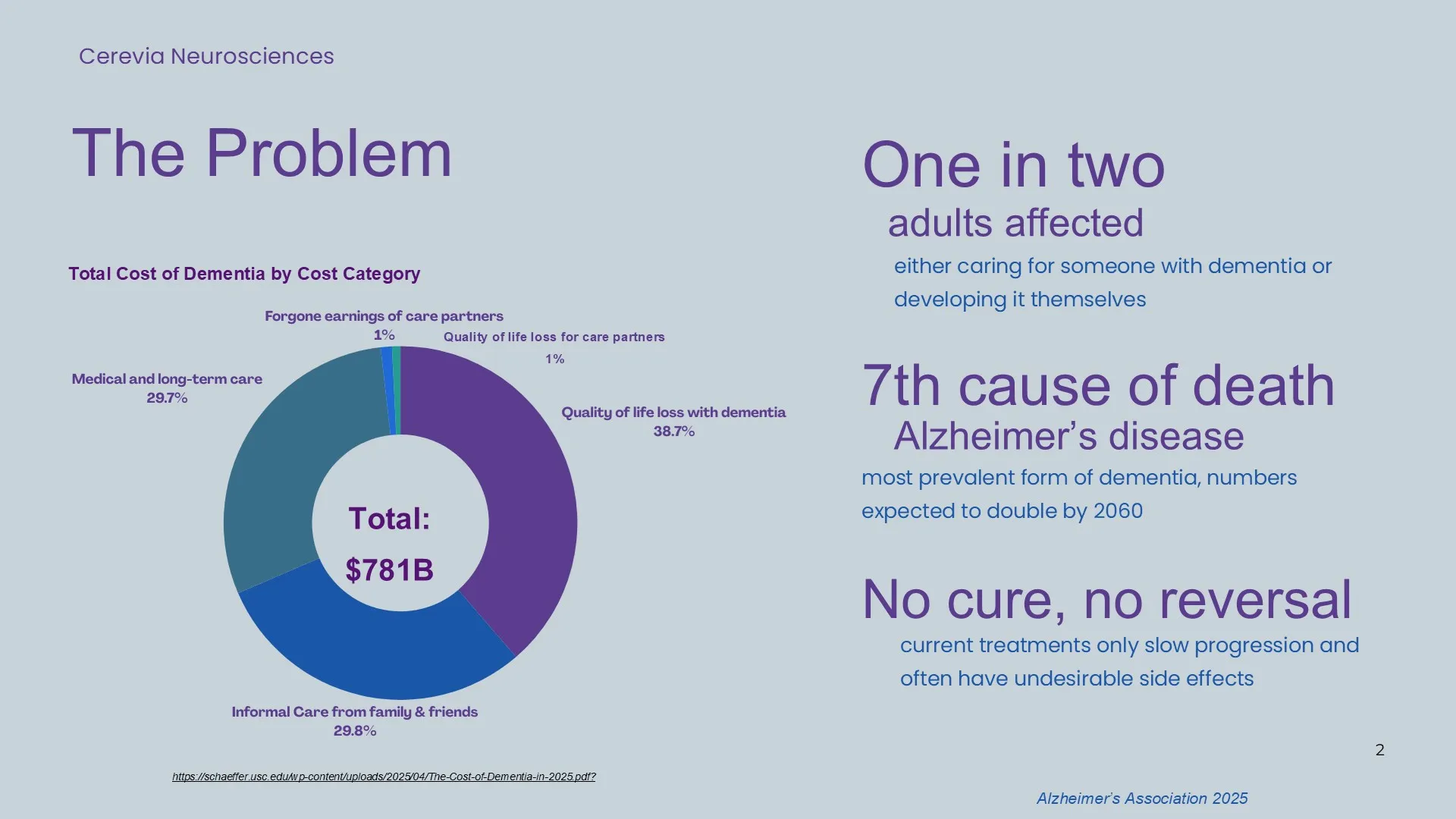 Before company overview slide from a neuroscience Series A investor deck, featuring dense text blocks and limited visual hierarchy explaining a CNS drug delivery platform