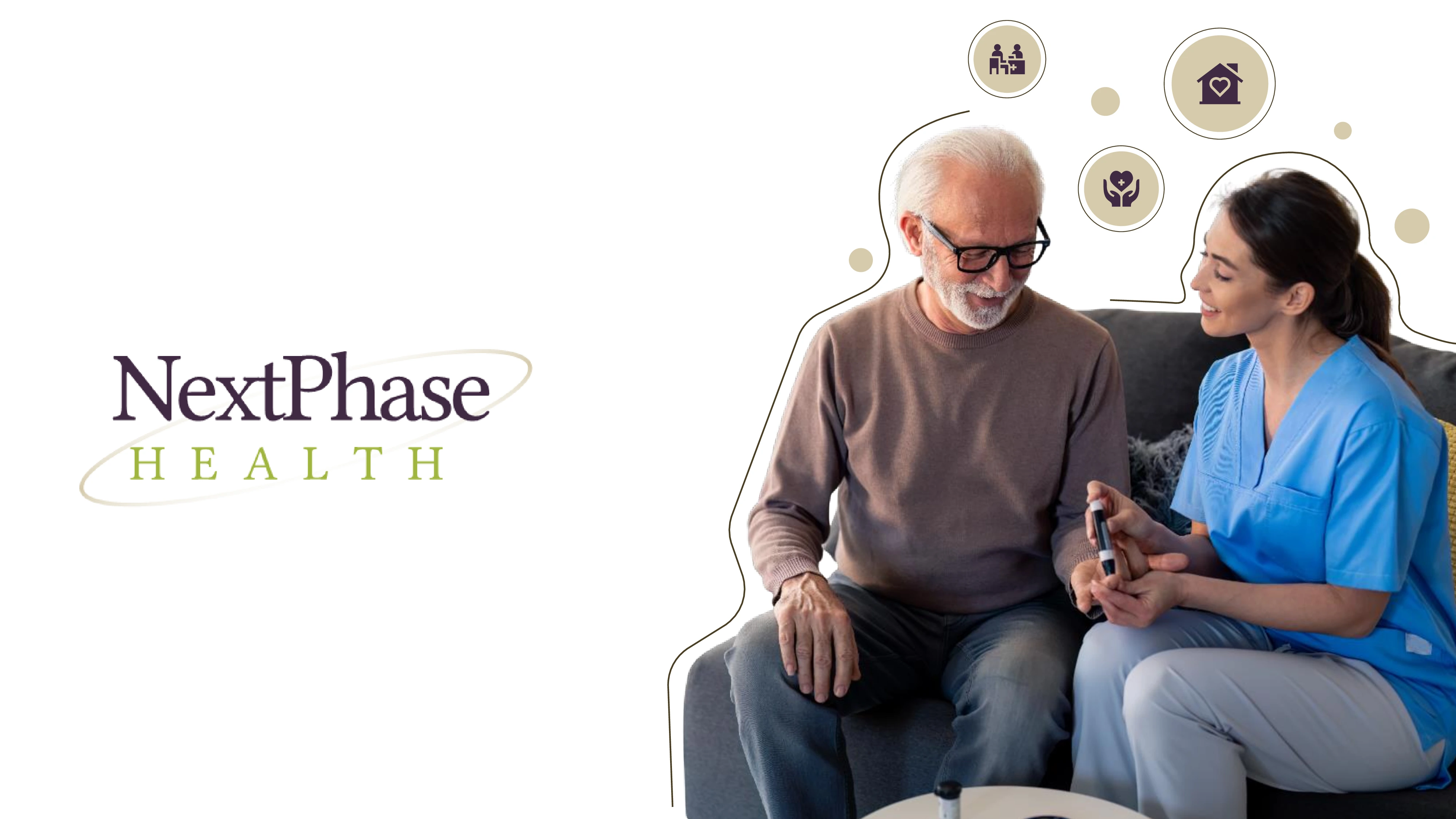 Hero image of a series a investor deck for NextPhase Health, a digital health startup, illustrating our healthcare overview deck design services for post-acute recovery models.