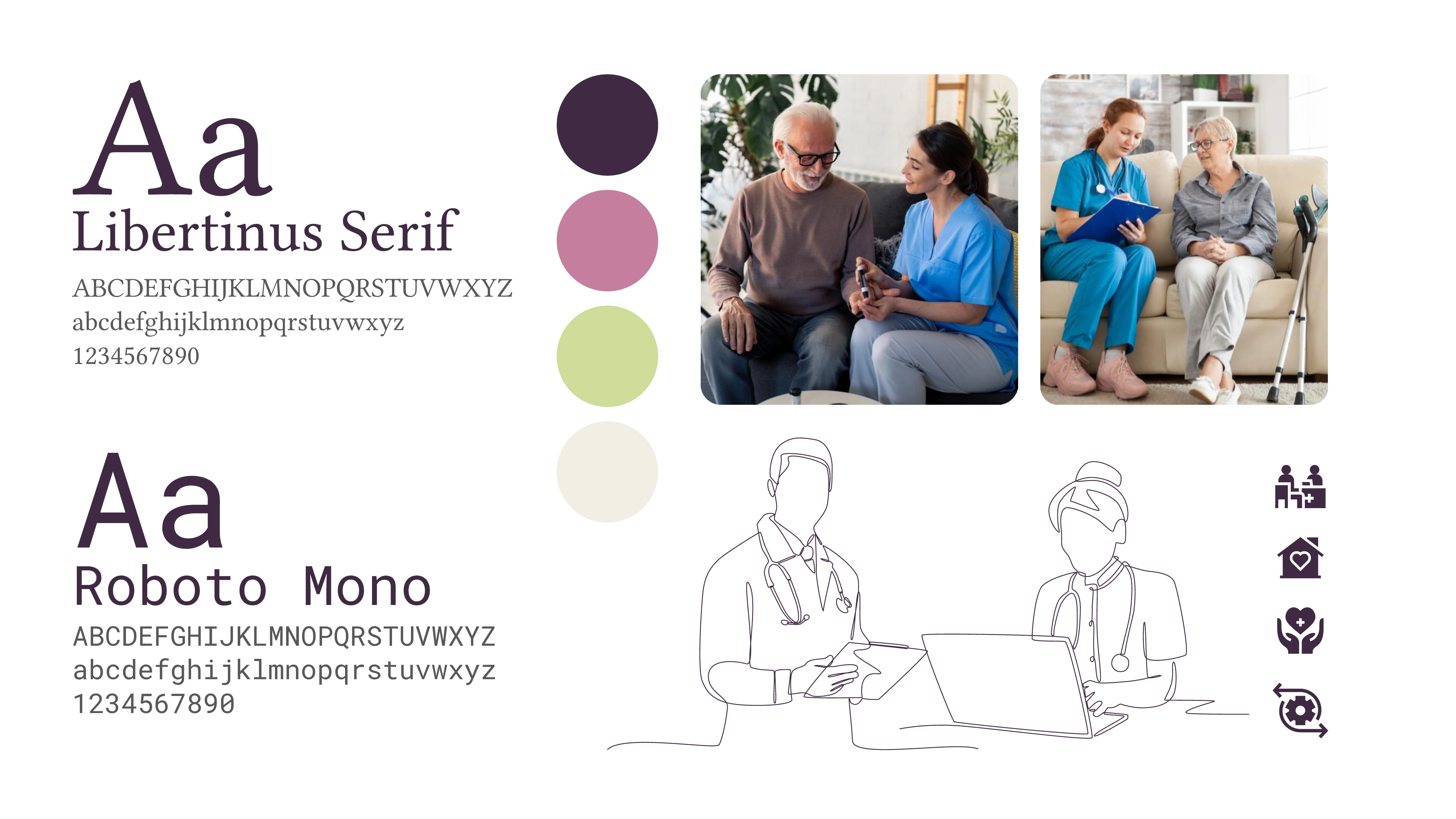 Moodboard and brand system design for a digital health startup, establishing a credible visual direction with patient-centered imagery for their healthcare overview deck.