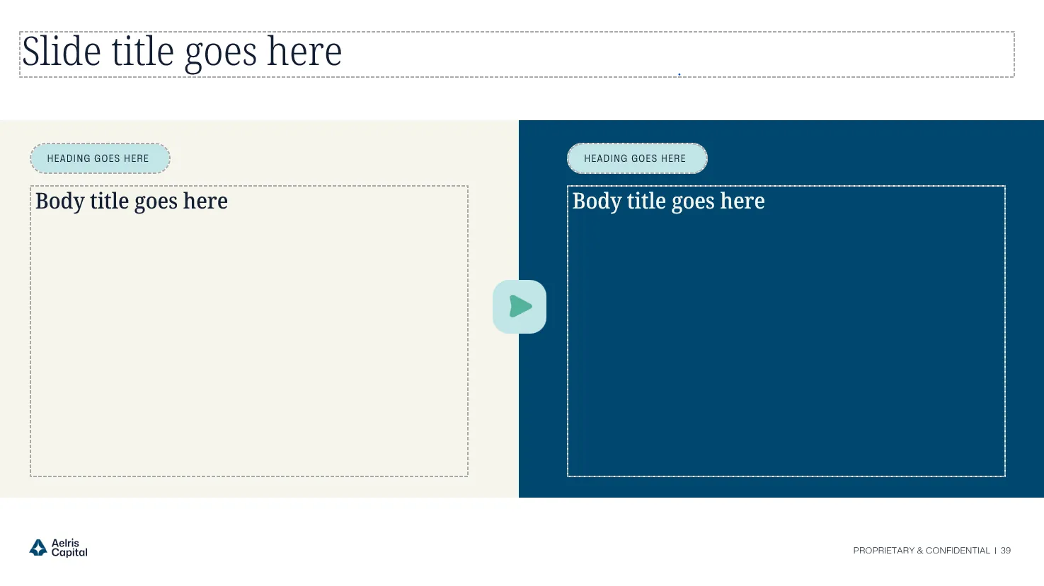 Two-panel content master layout with video embed support from the VC PowerPoint template