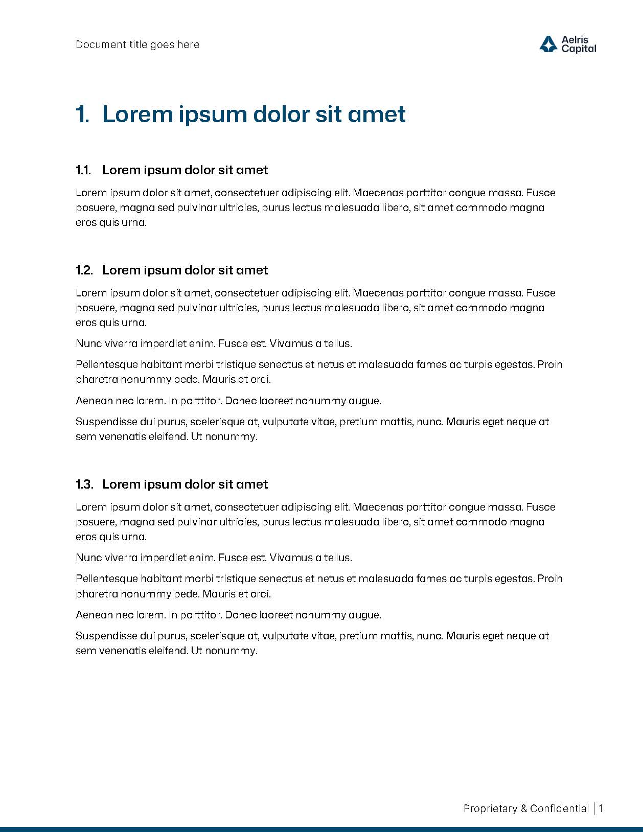 One master PowerPoint template system adapting cover, section breaker, and internal layouts across Aelris Capital, Growth, Health, and Tech fund identities