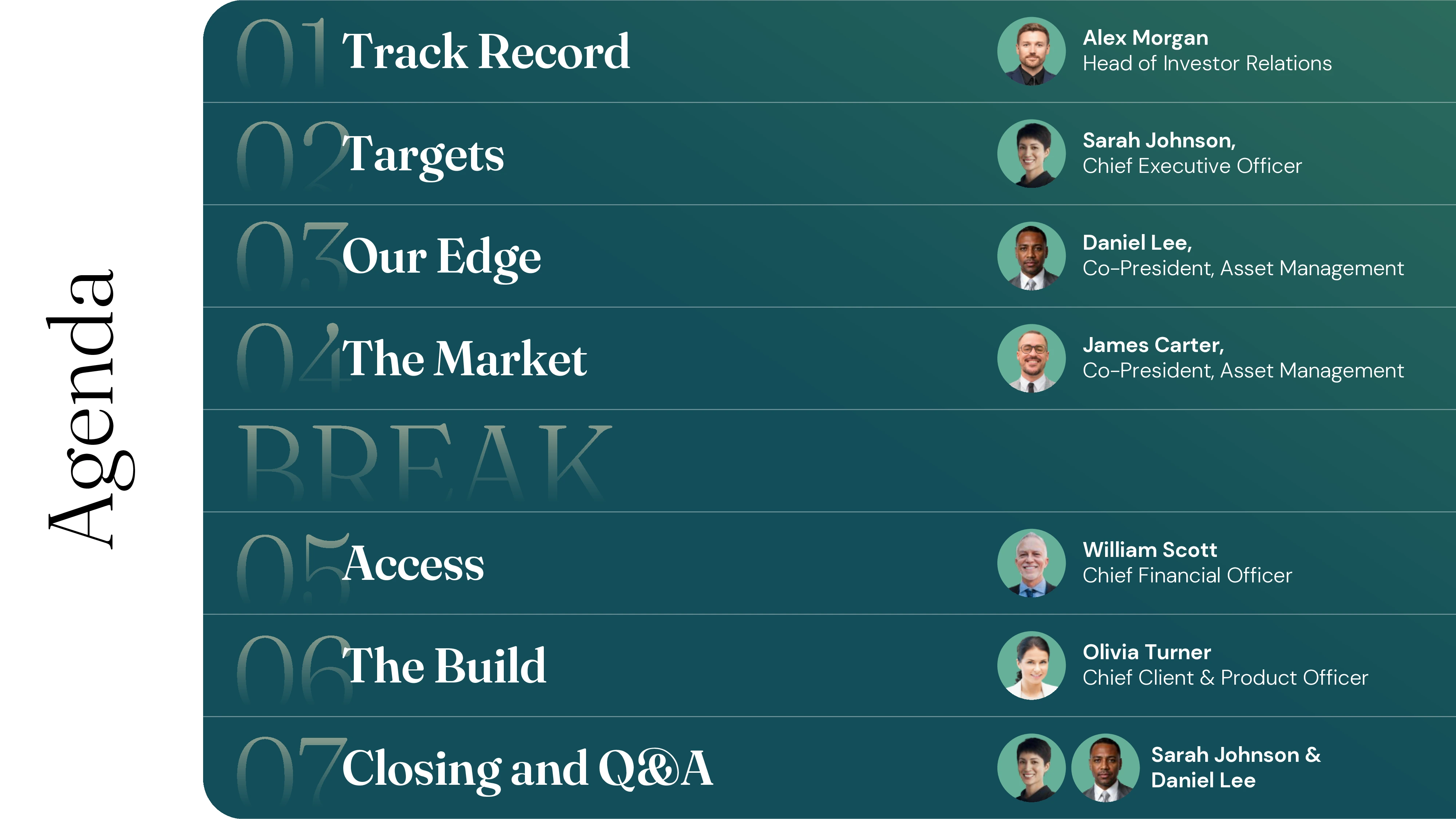 NorthMarq AGM deck, Agenda slide listing the six chapters and presenters