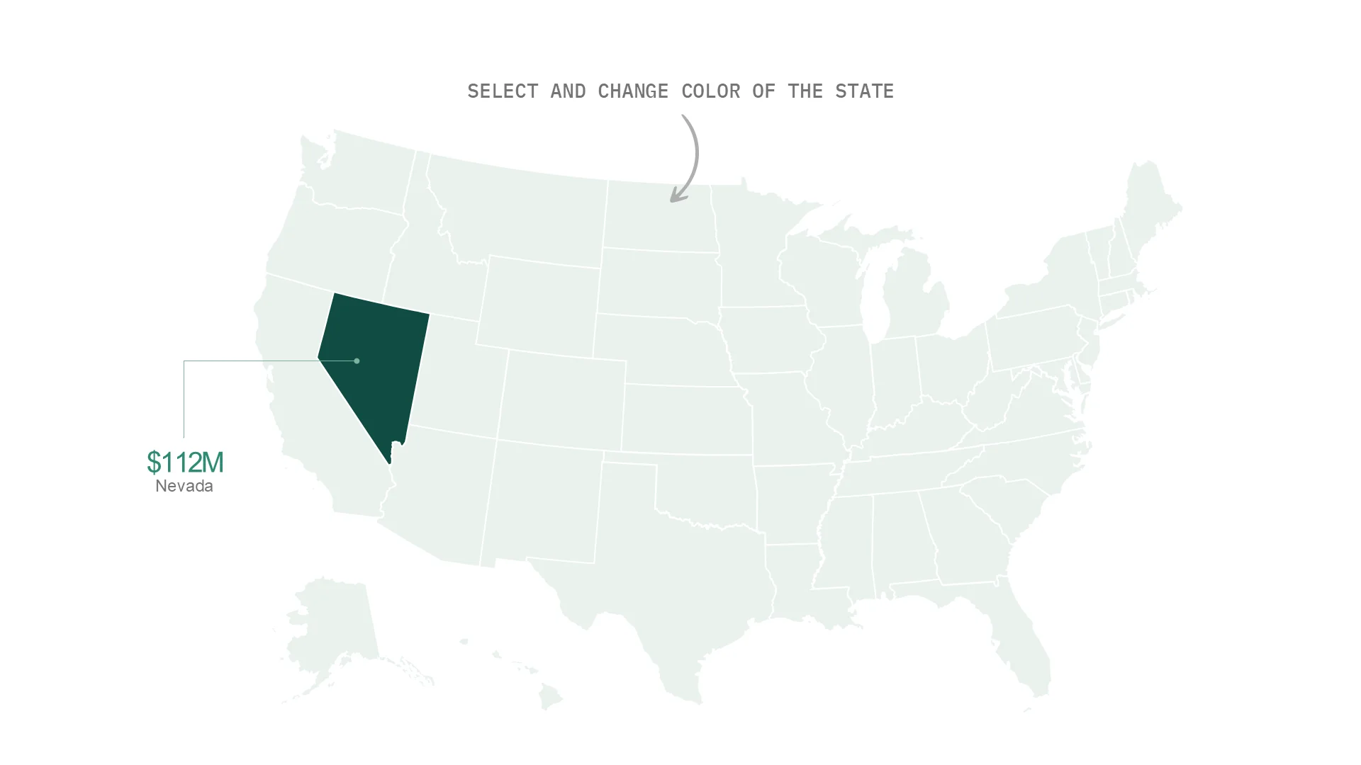 Editable US portfolio map with a highlighted state and its gross asset value