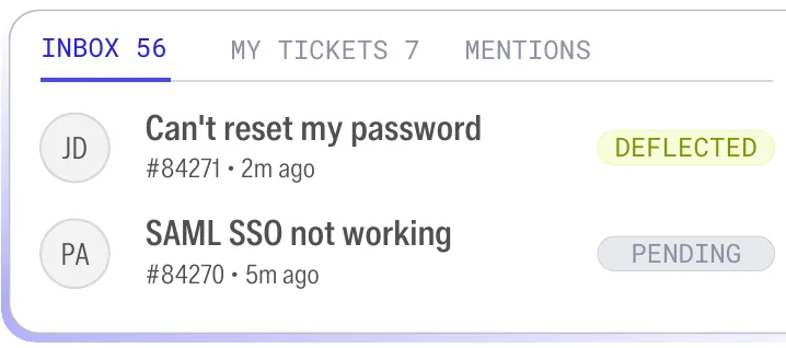 Ticket inbox UI element